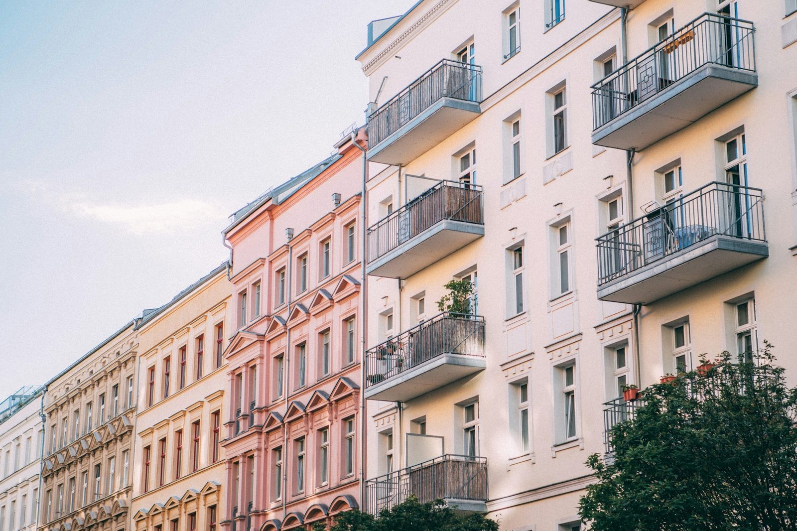 Pink and white restored Altbau facades in Prenzlauer Berg