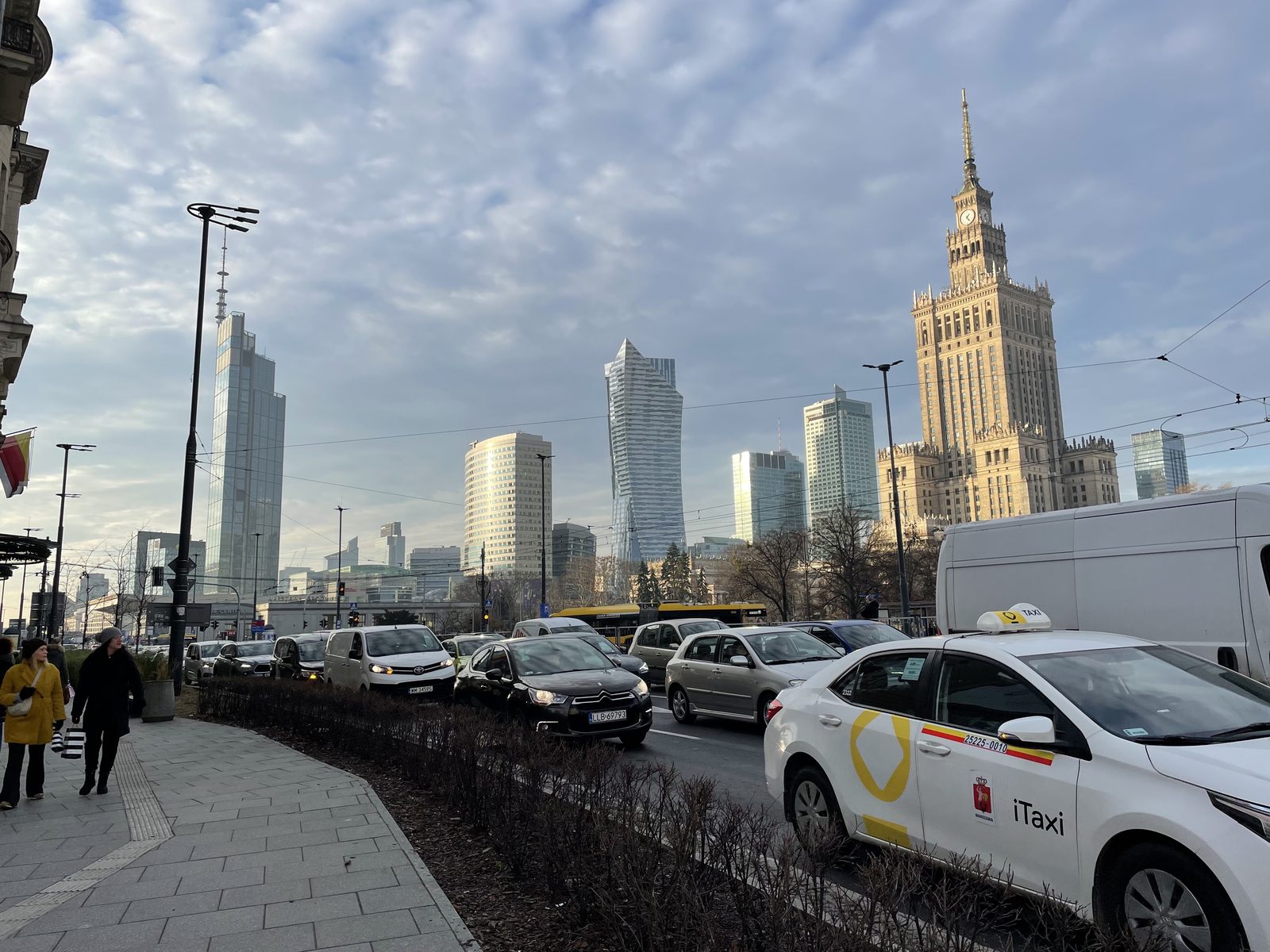 Warsaw skyline with Pałac Kultury i Nauki at sunset