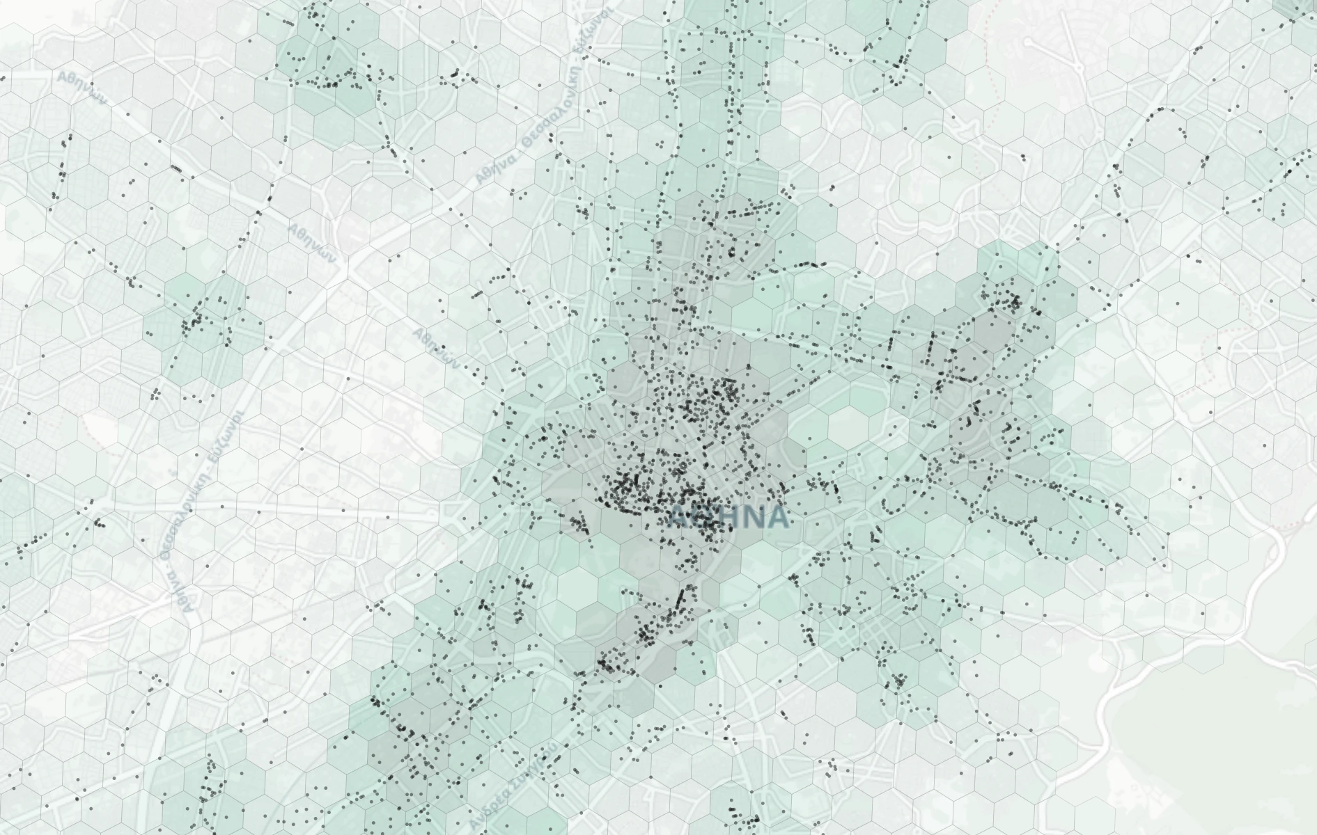 Athens Dining heatmap -- neighborhood scores