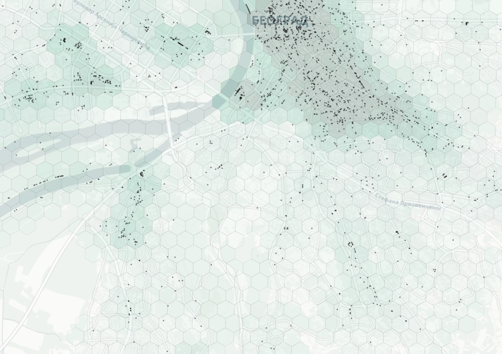 Belgrade Dining heatmap -- neighborhood scores
