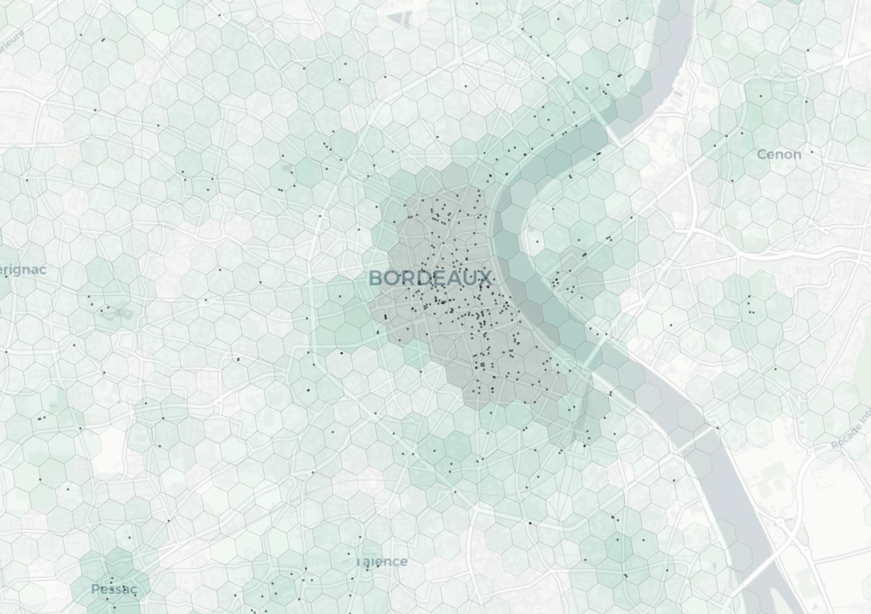 Bordeaux Cafes & Culture heatmap -- neighborhood scores