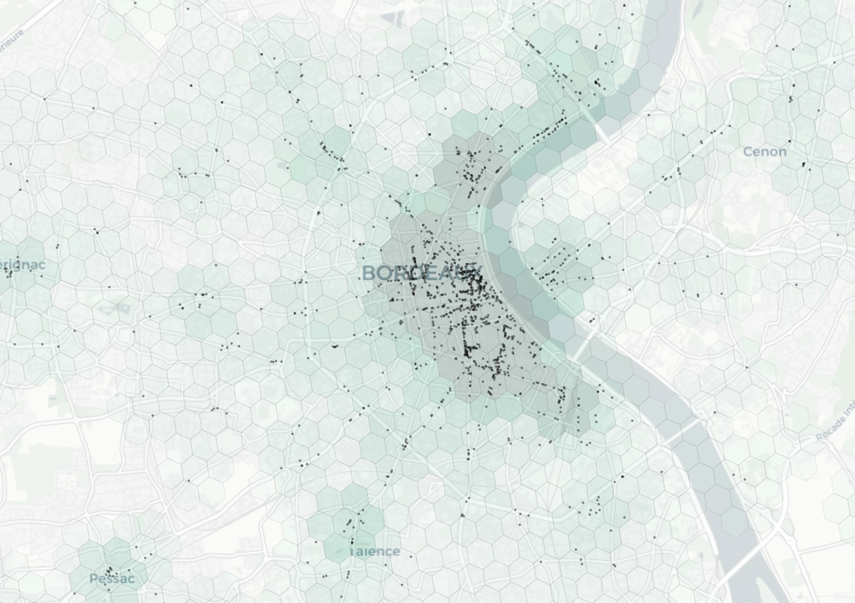 Bordeaux Dining heatmap -- neighborhood scores