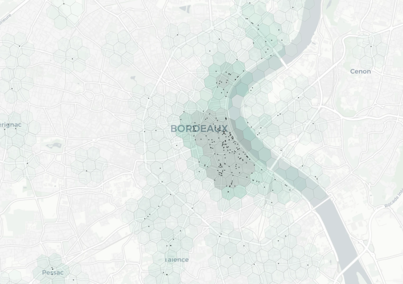 Bordeaux Nightlife heatmap -- neighborhood scores