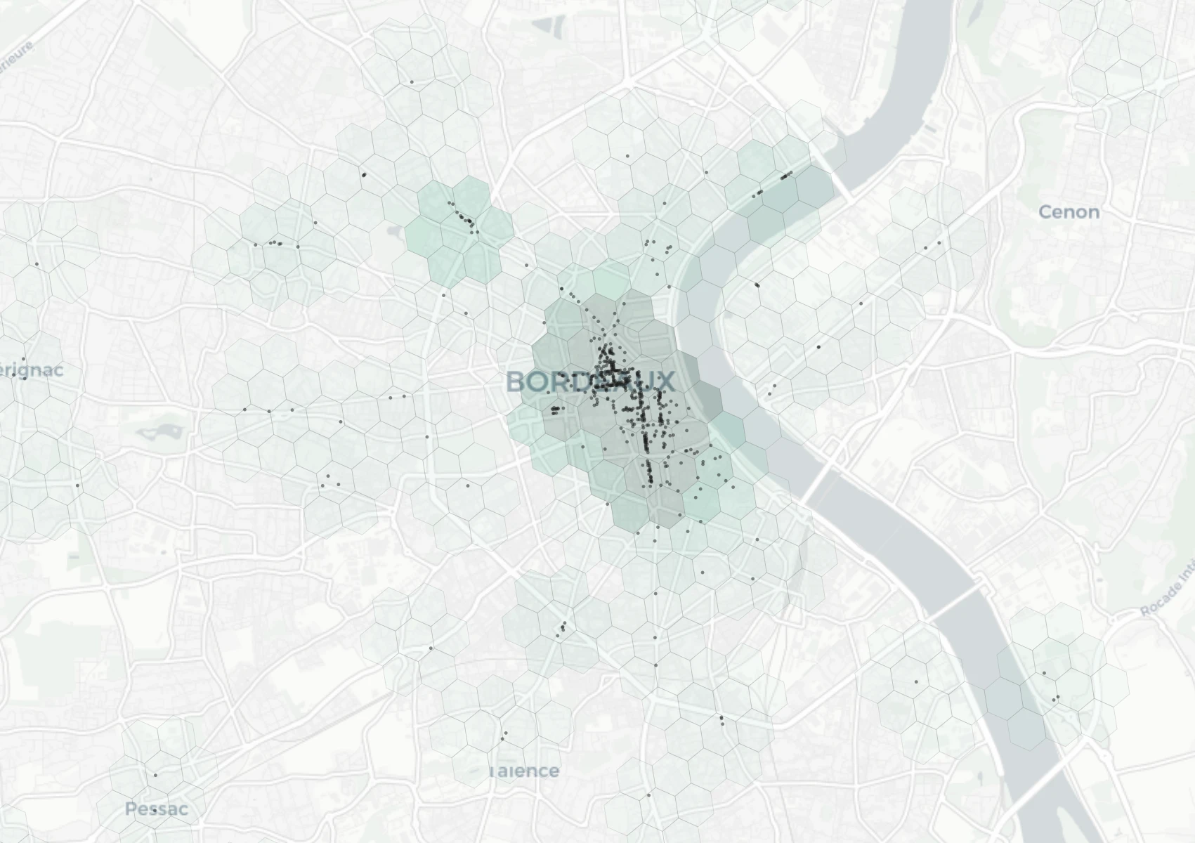 Bordeaux Shopping heatmap -- neighborhood scores