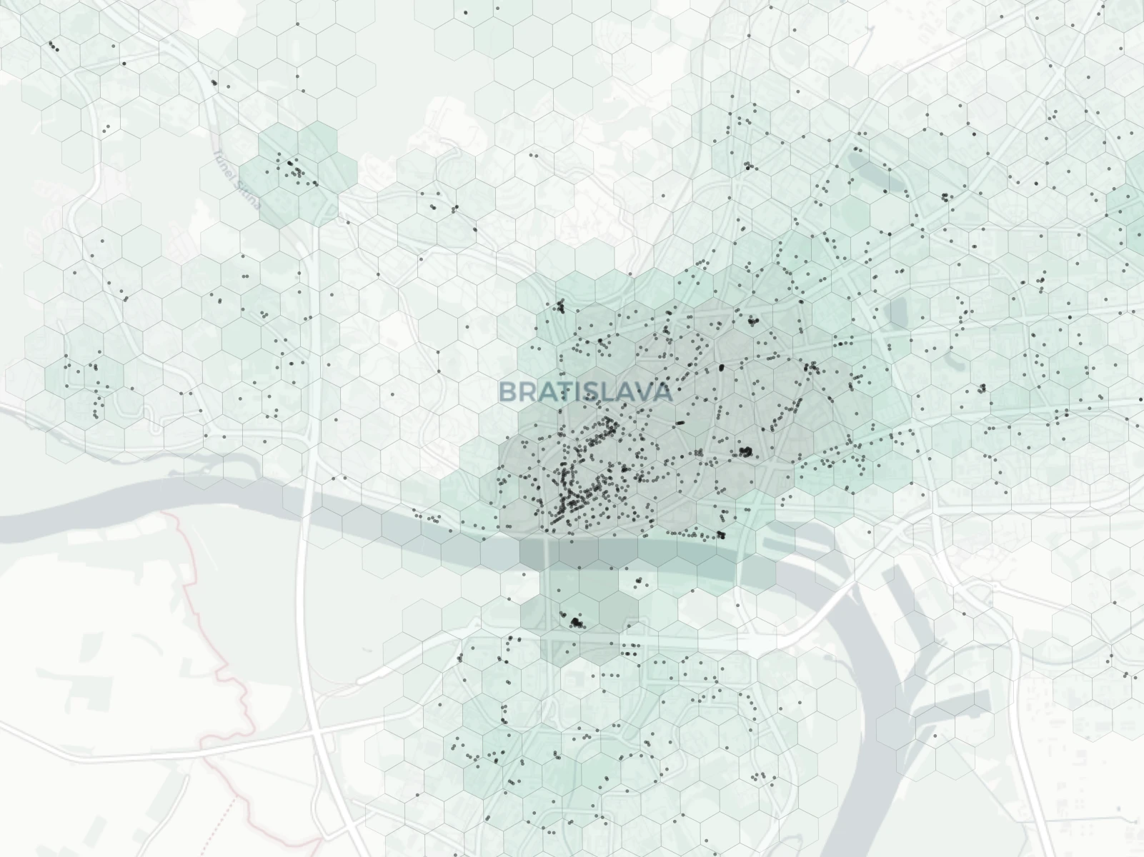 Bratislava Dining heatmap -- neighborhood scores