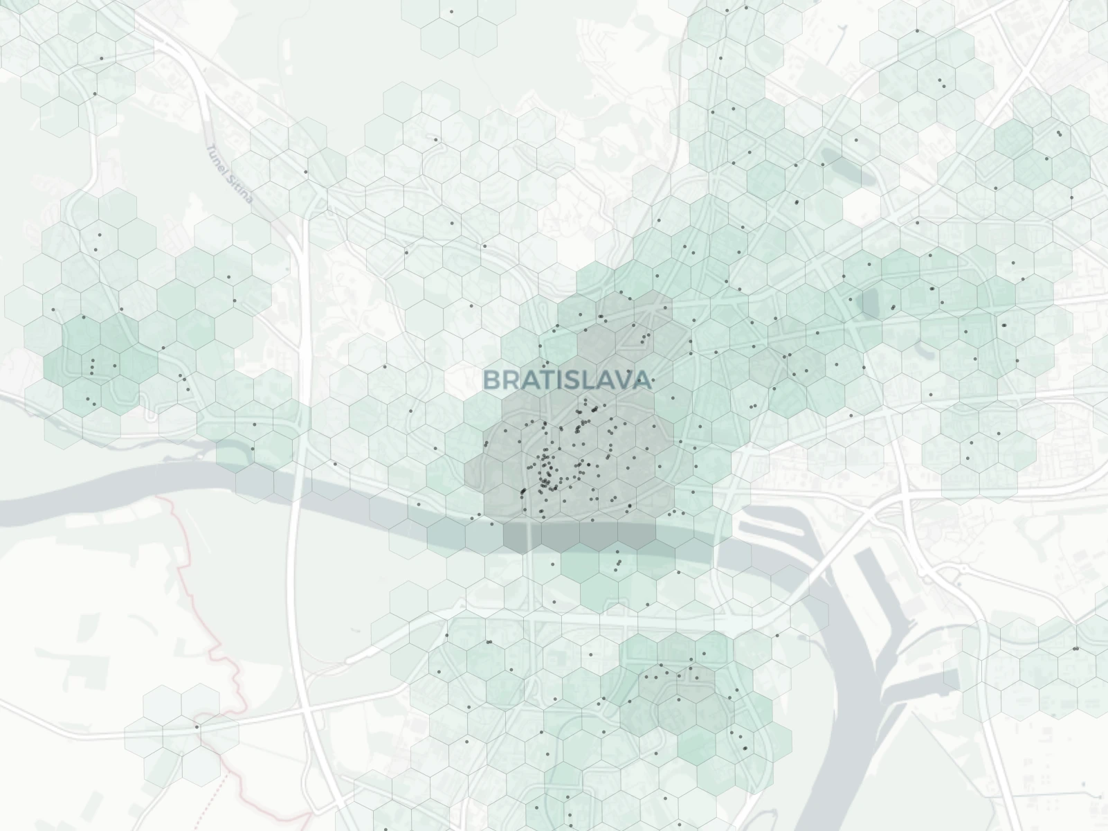 Bratislava Nightlife heatmap -- neighborhood scores