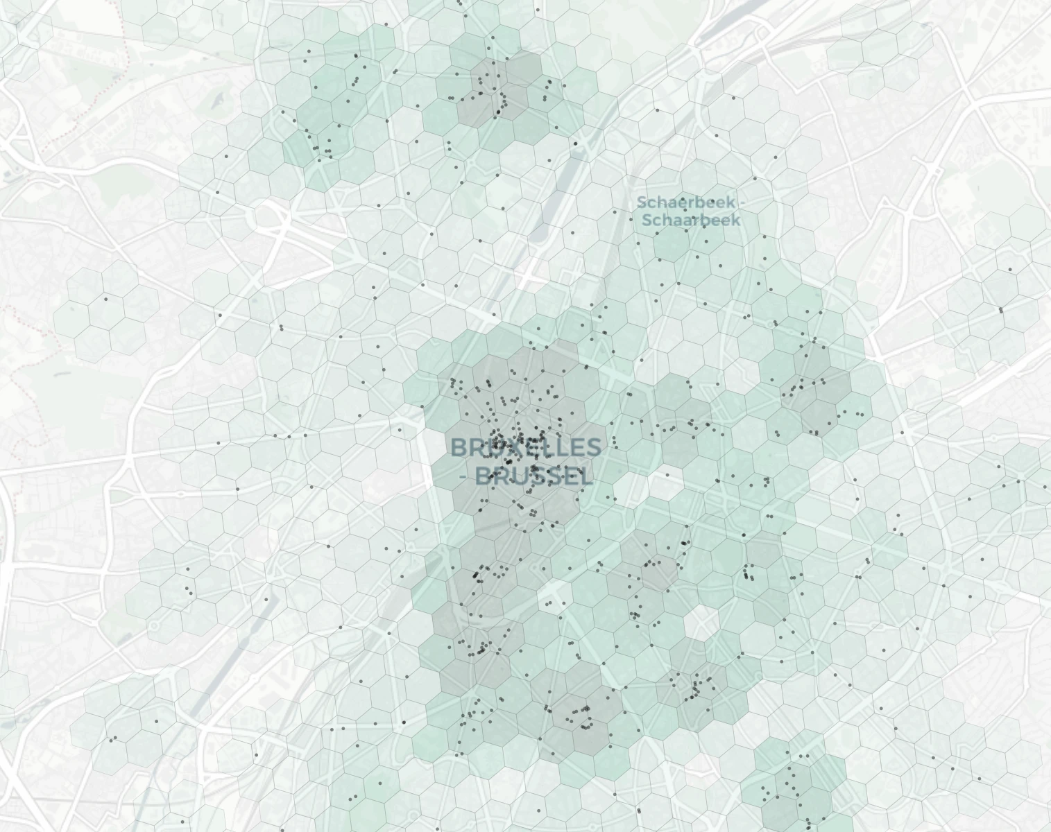 Brussels Nightlife heatmap -- neighborhood scores