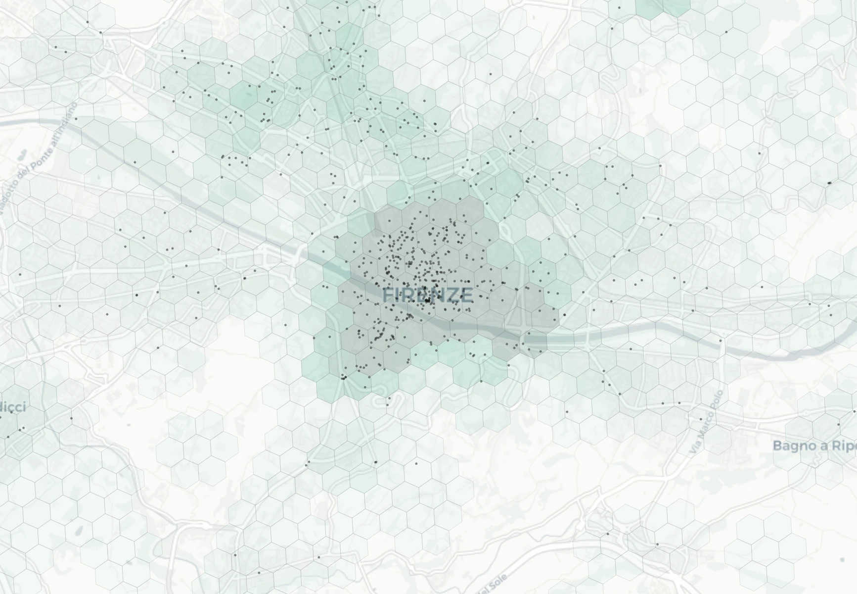 Florence Cafes & Culture heatmap -- neighborhood scores