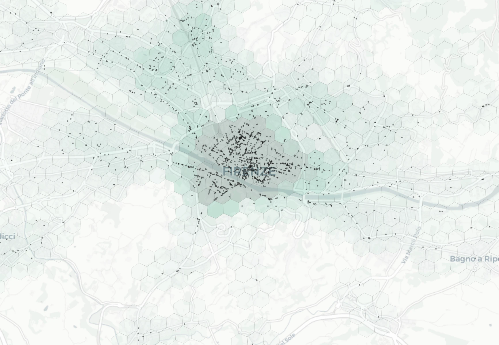 Florence Dining heatmap -- neighborhood scores