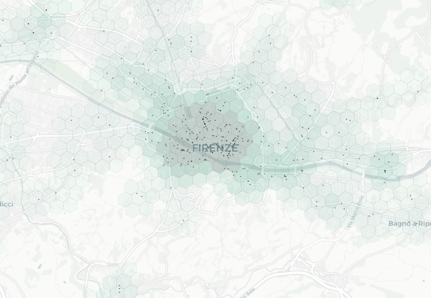 Florence Nightlife heatmap -- neighborhood scores