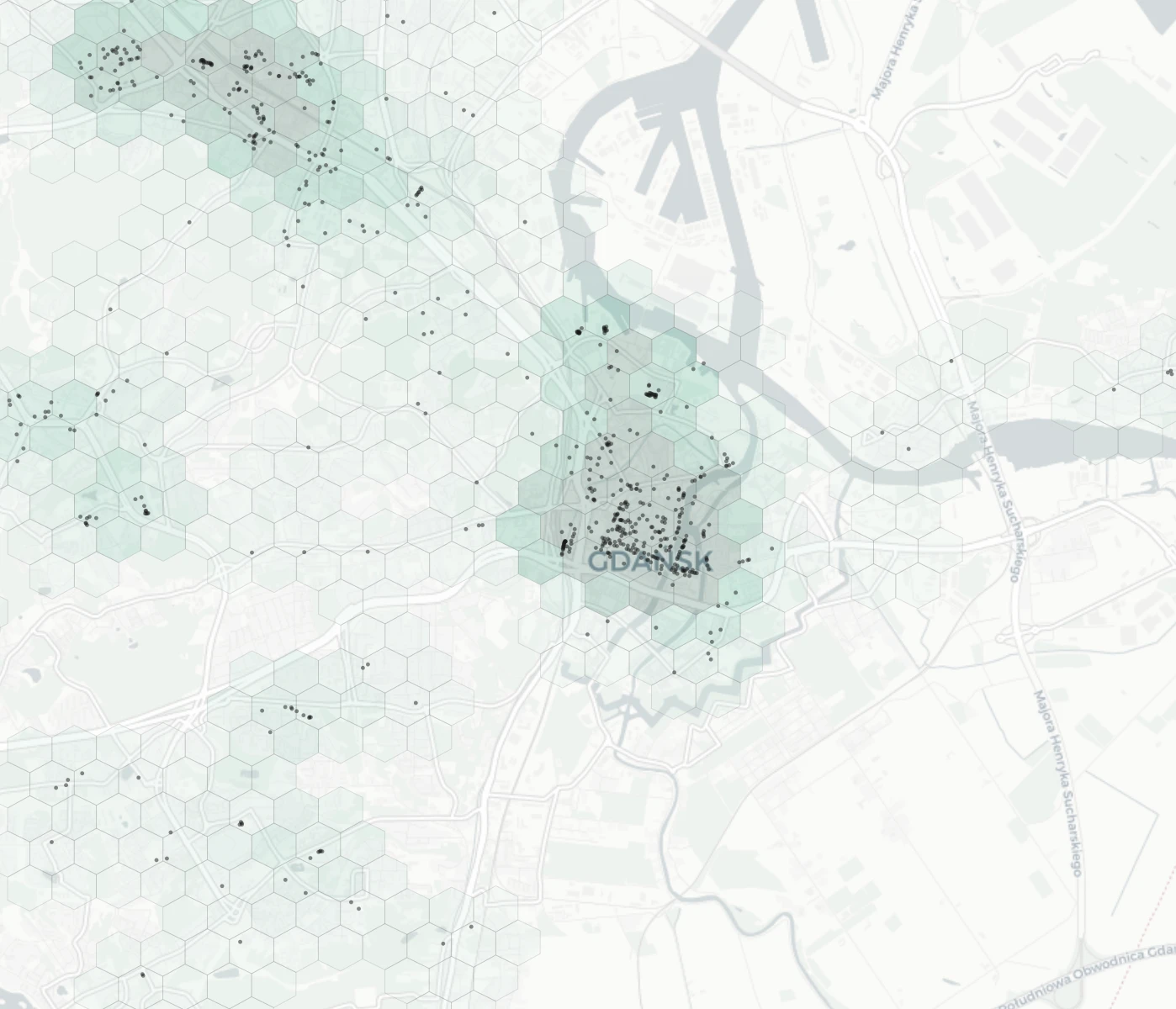 Gdansk Dining heatmap -- neighborhood scores