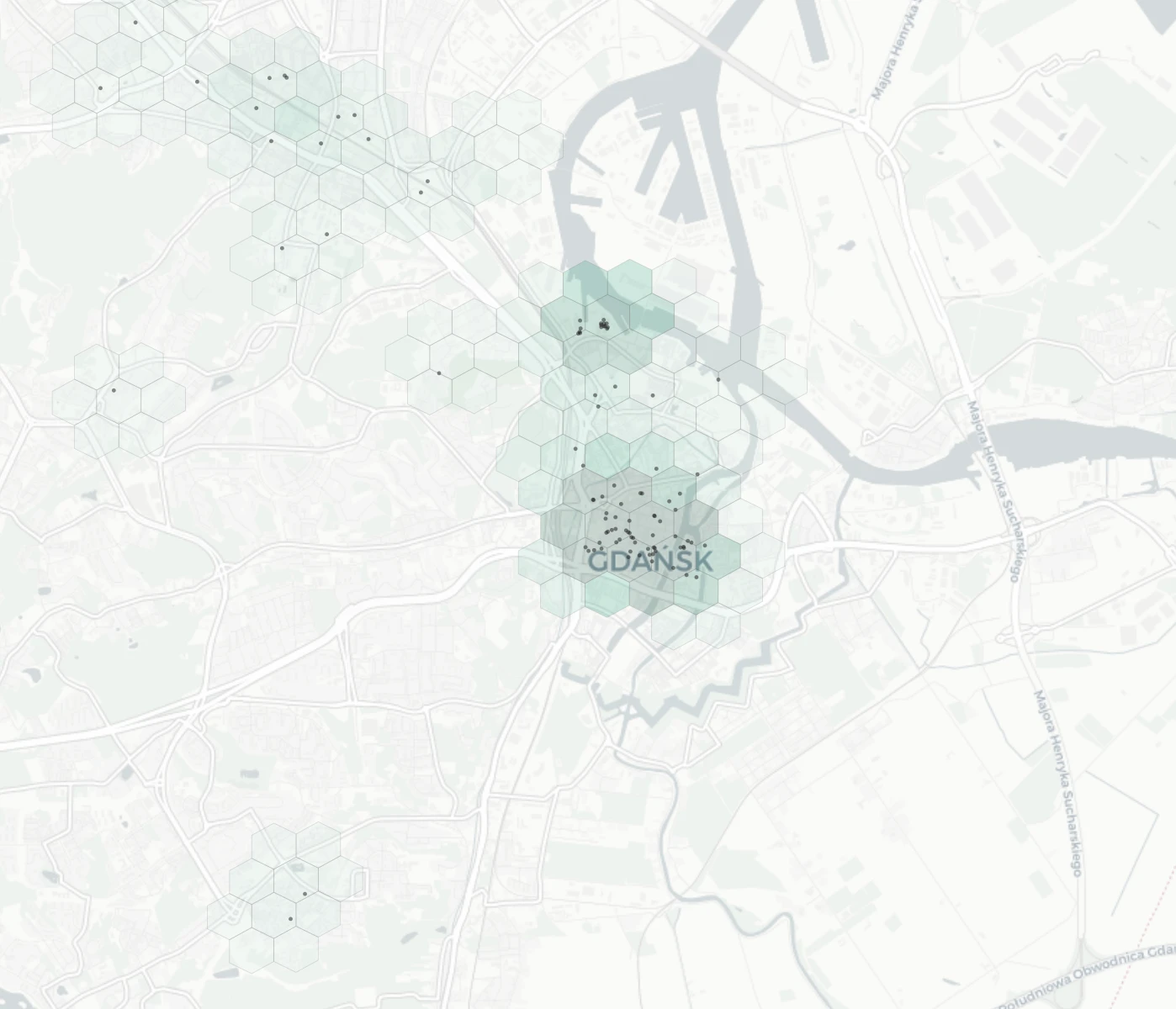 Gdansk Nightlife heatmap -- neighborhood scores
