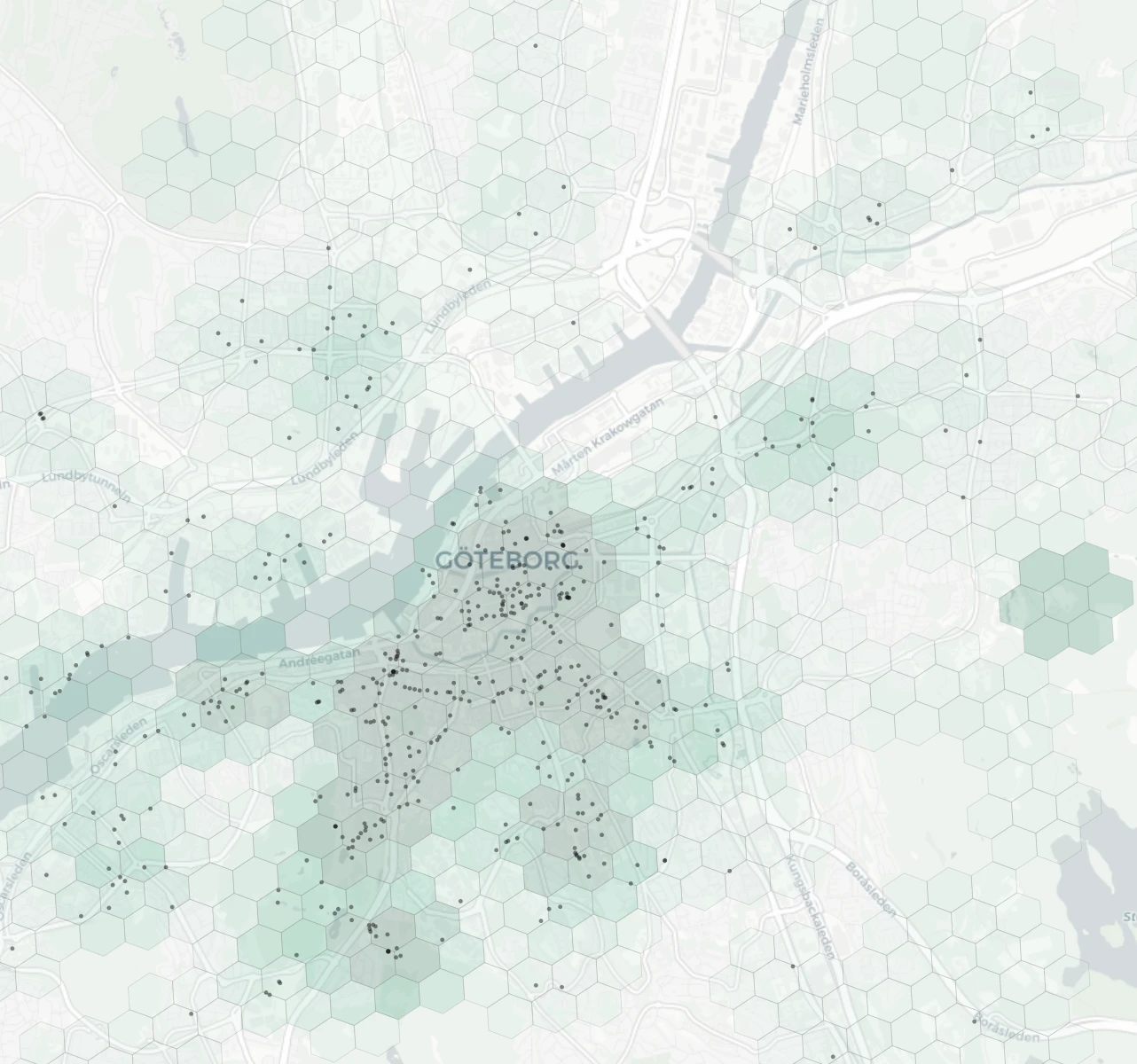 Gothenburg Cafes & Culture heatmap -- neighborhood scores