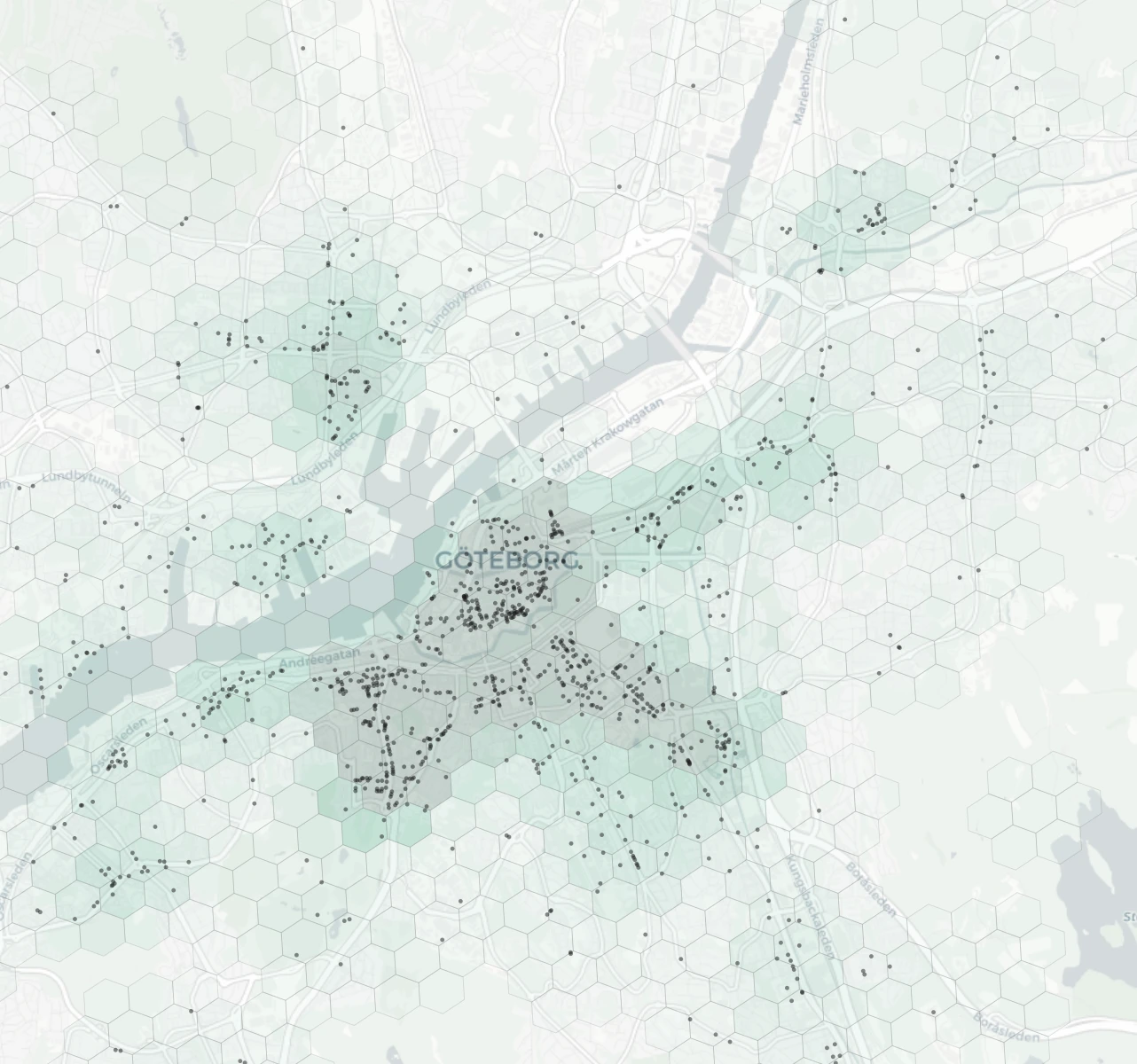 Gothenburg Dining heatmap -- neighborhood scores