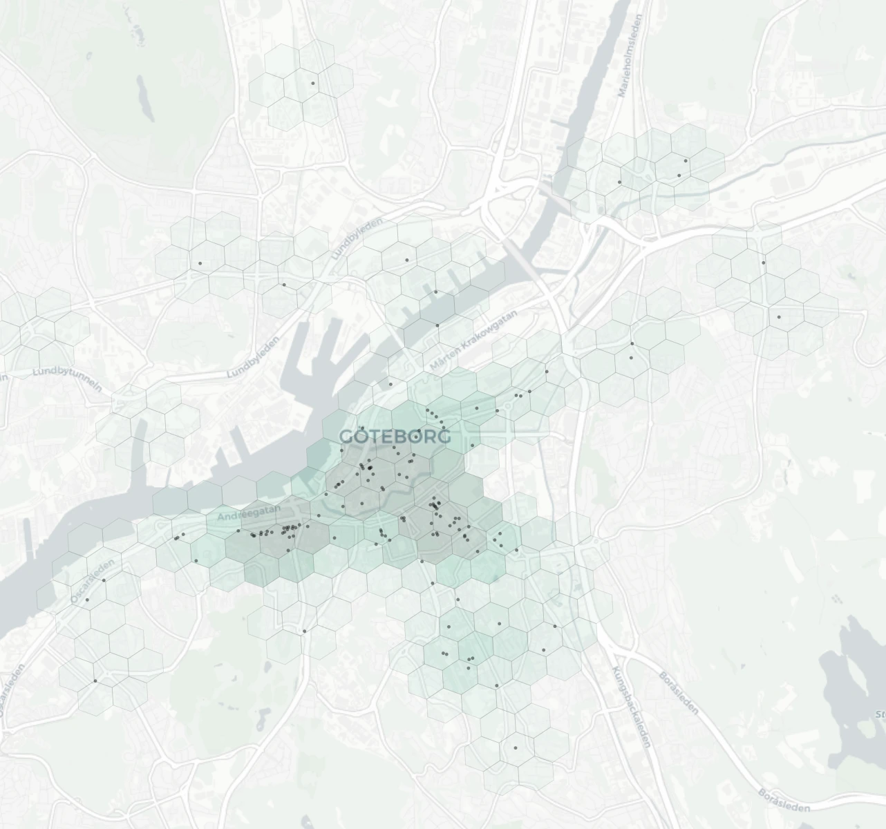 Gothenburg Nightlife heatmap -- neighborhood scores