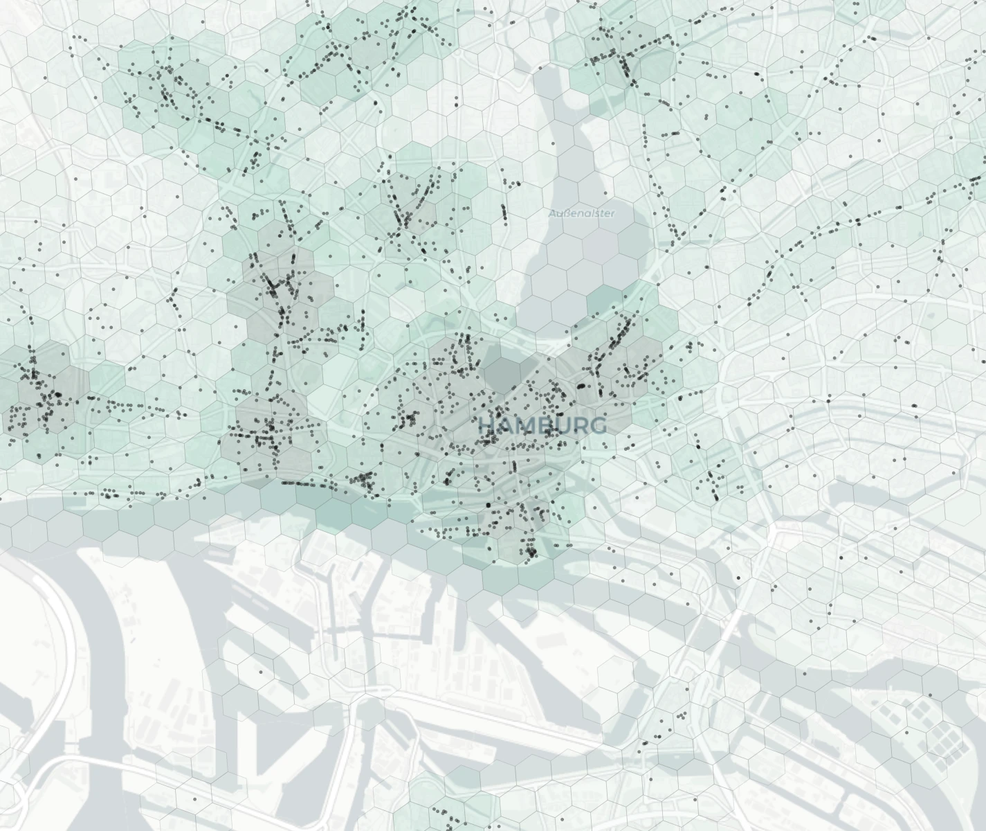 Hamburg Dining heatmap -- neighborhood scores