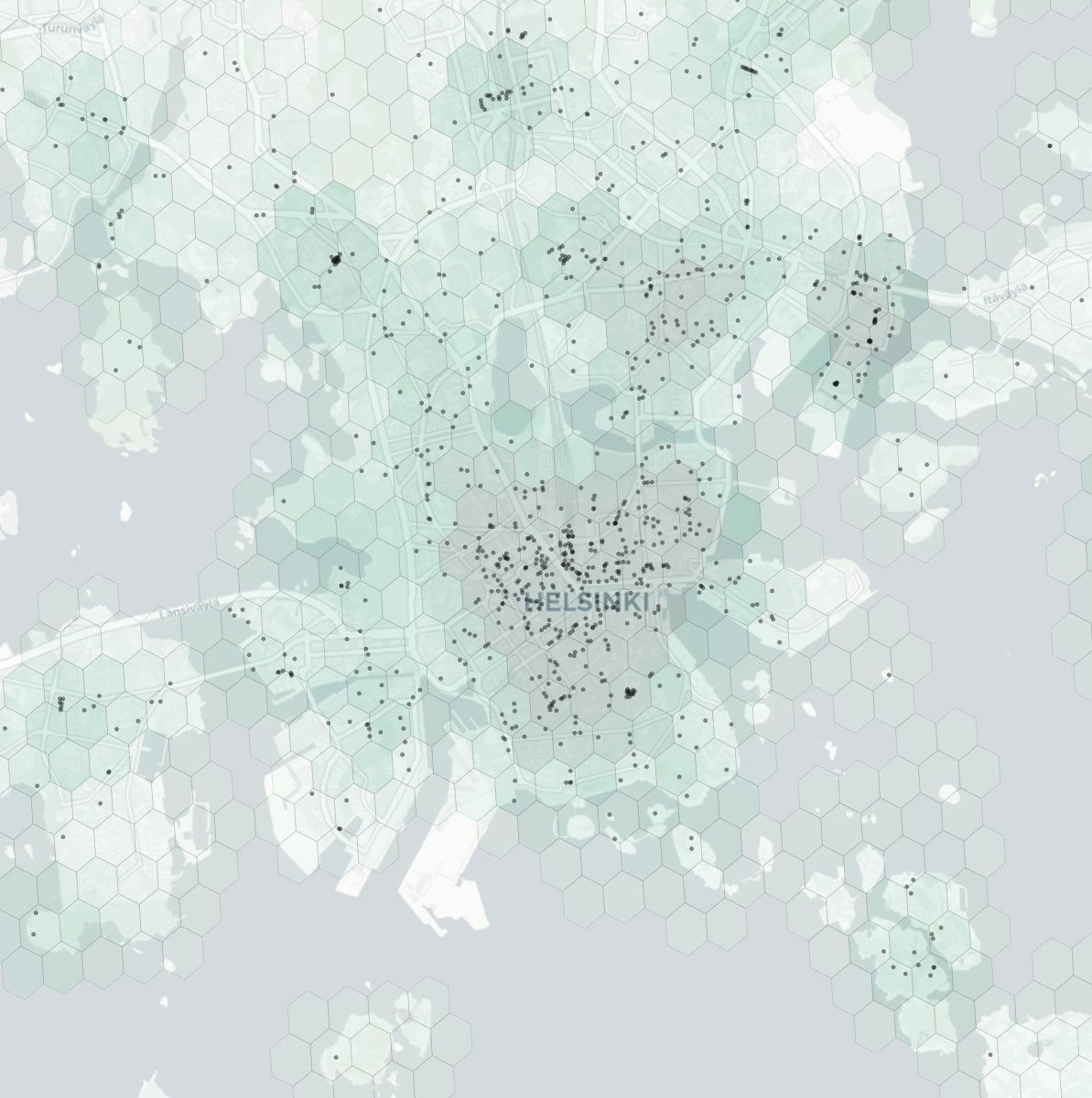 Helsinki Cafes & Culture heatmap -- neighborhood scores