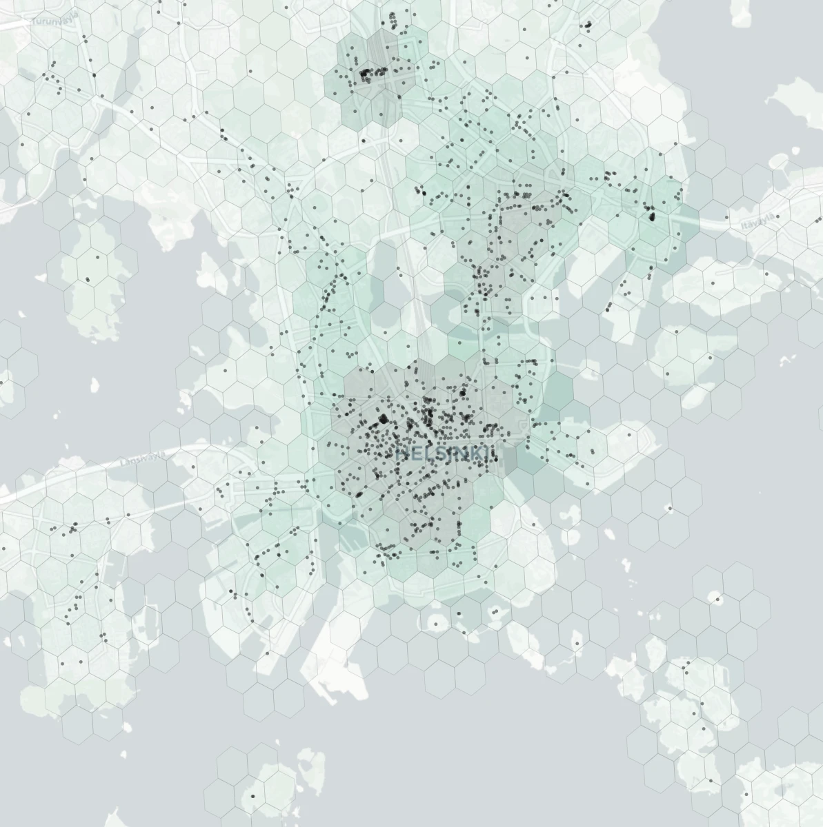 Helsinki Dining heatmap -- neighborhood scores