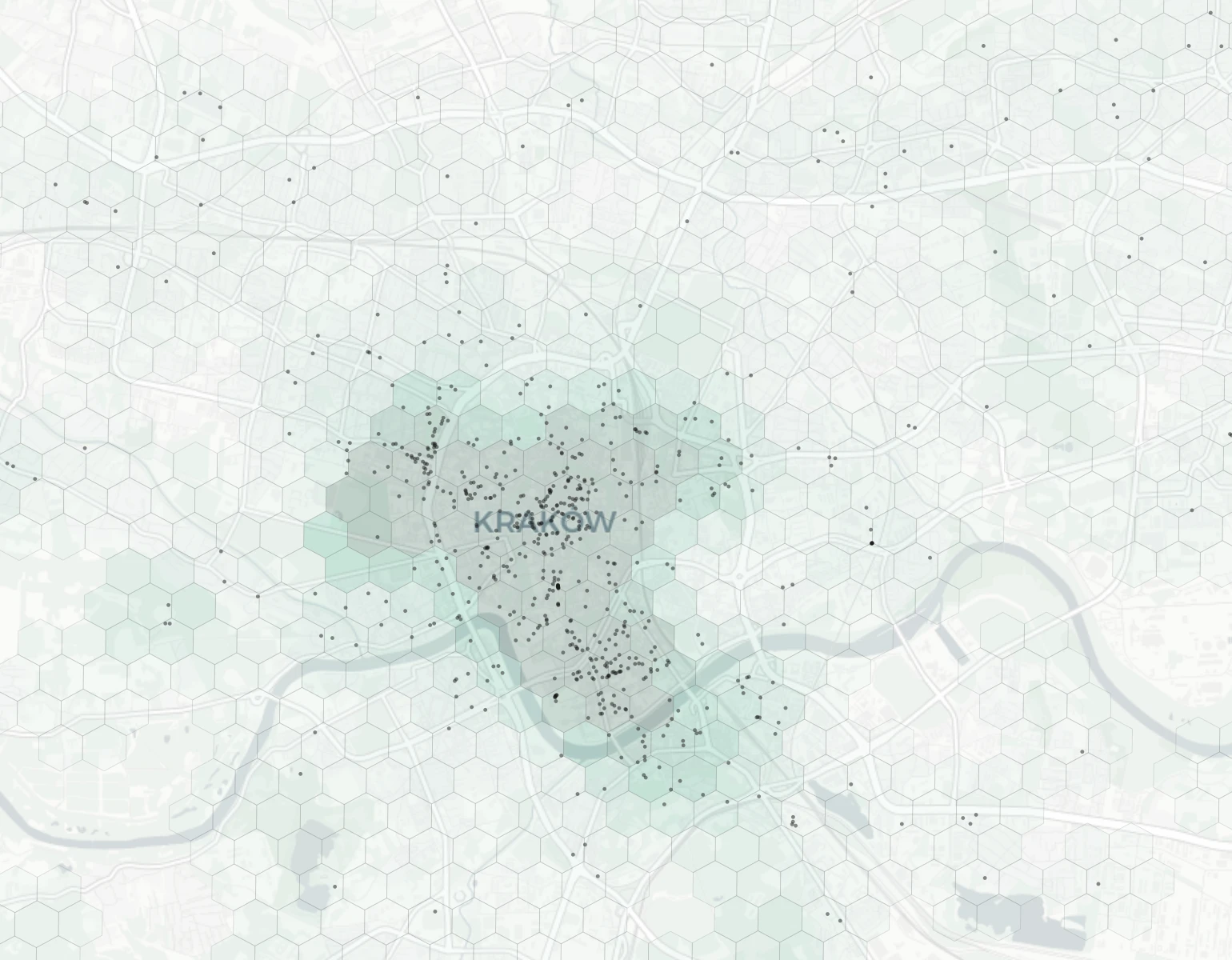 Krakow Cafes & Culture heatmap -- neighborhood scores