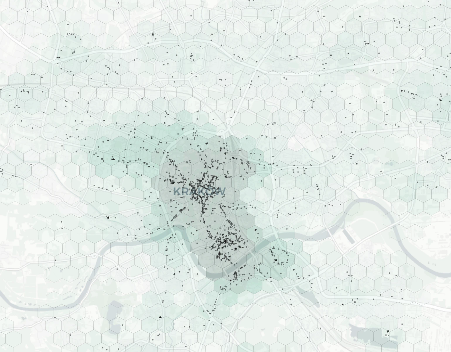Krakow Dining heatmap -- neighborhood scores