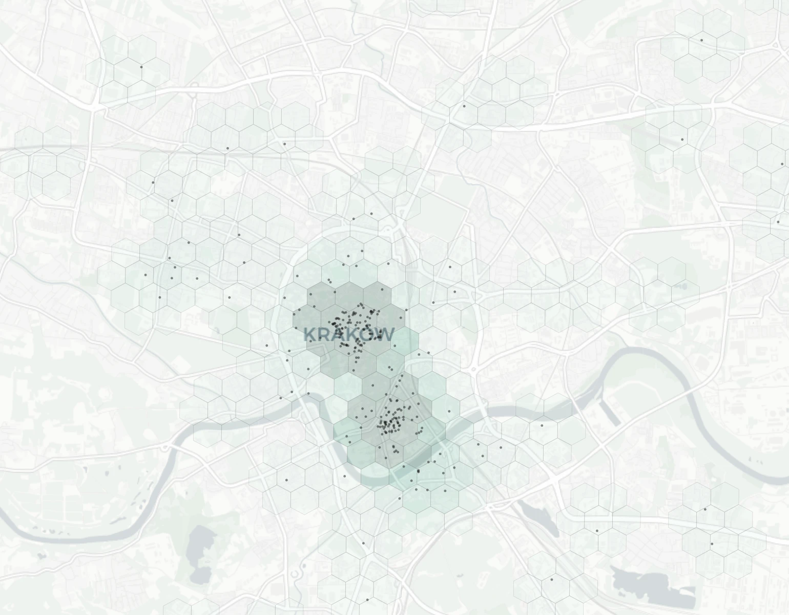 Krakow Nightlife heatmap -- neighborhood scores