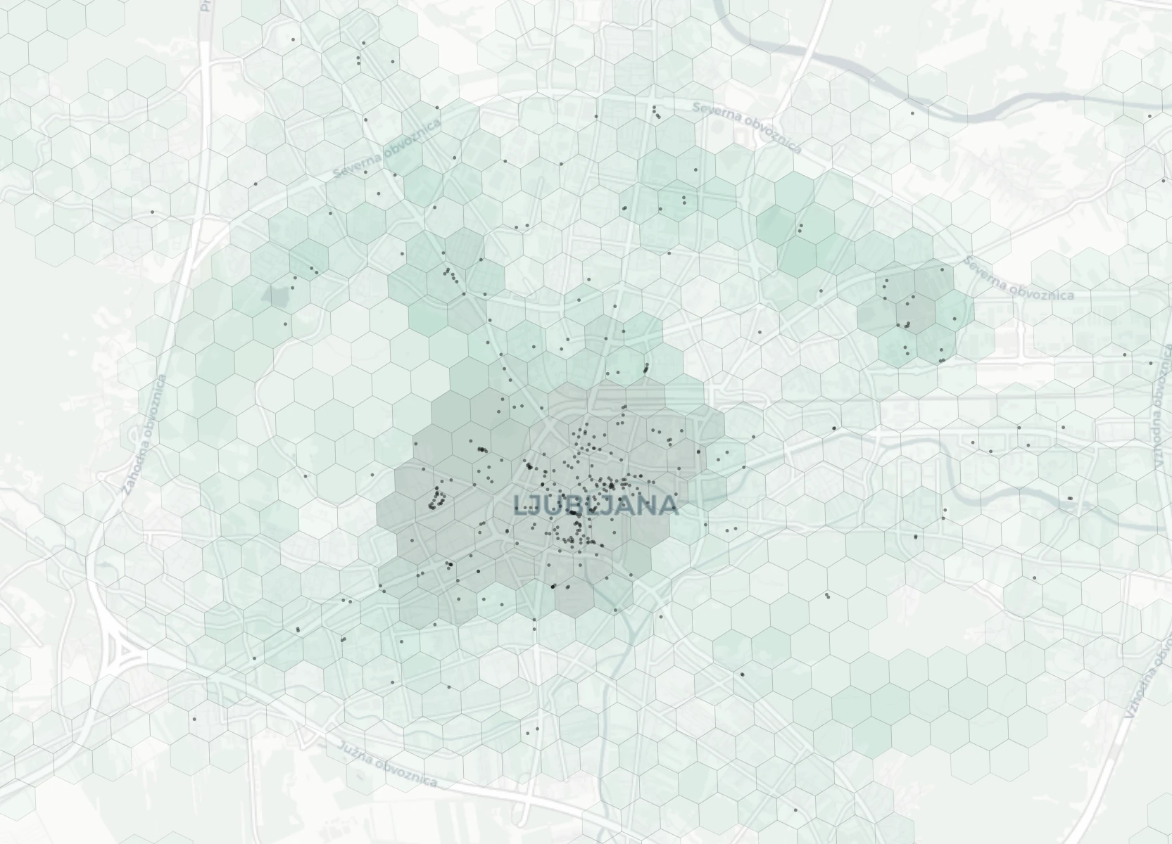 Ljubljana Cafes & Culture heatmap -- neighborhood scores