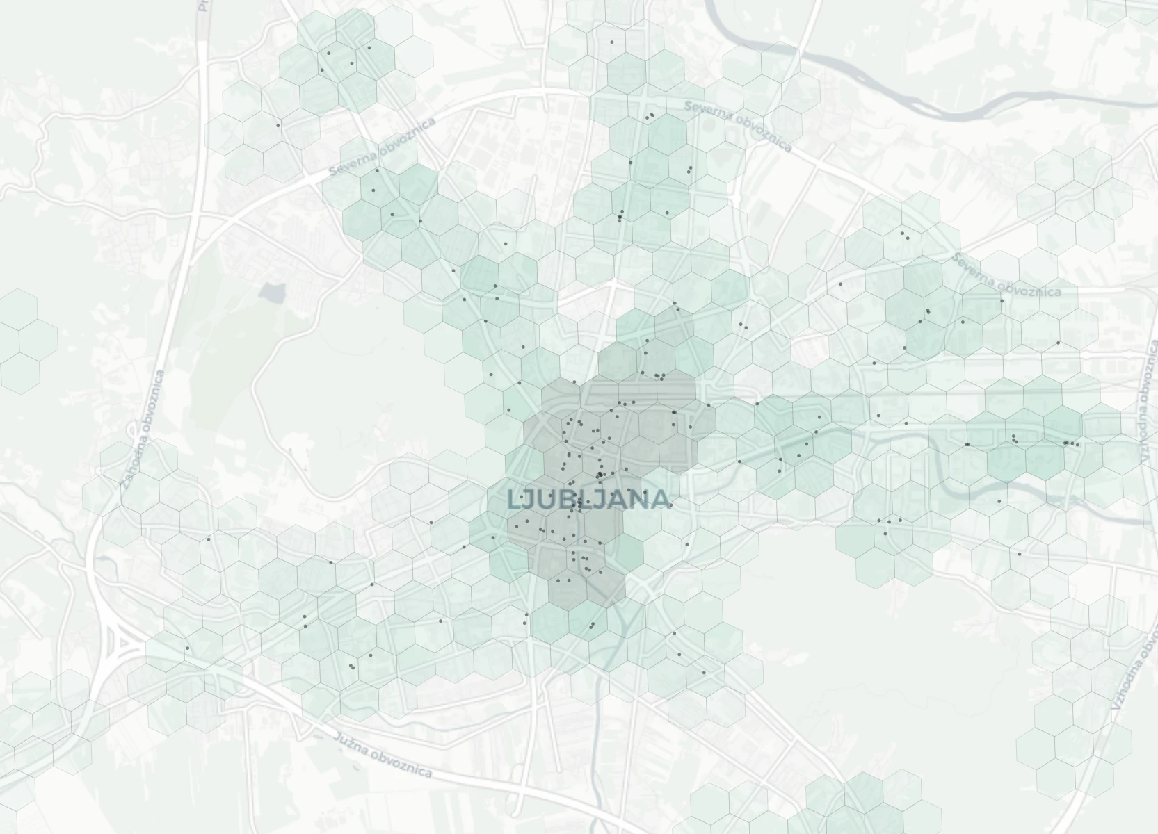 Ljubljana Nightlife heatmap -- neighborhood scores