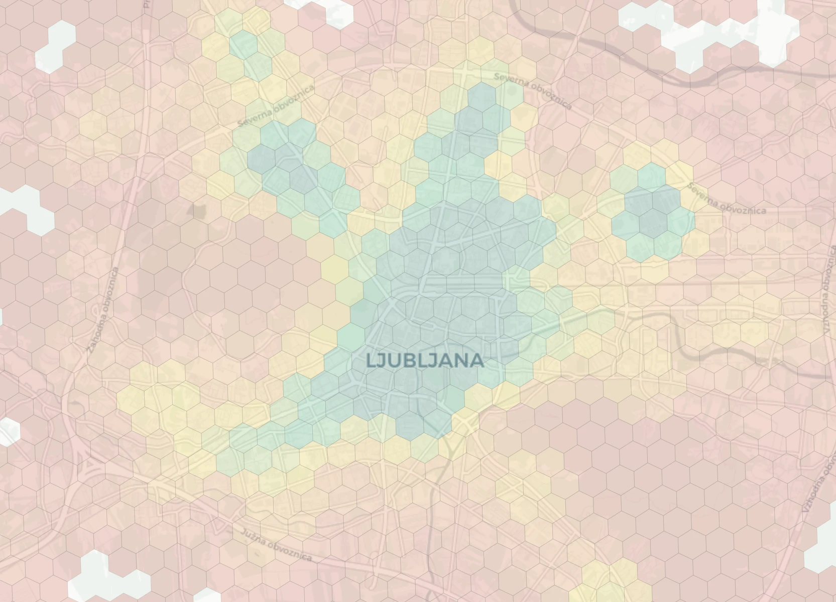 Ljubljana neighborhood livability heatmap