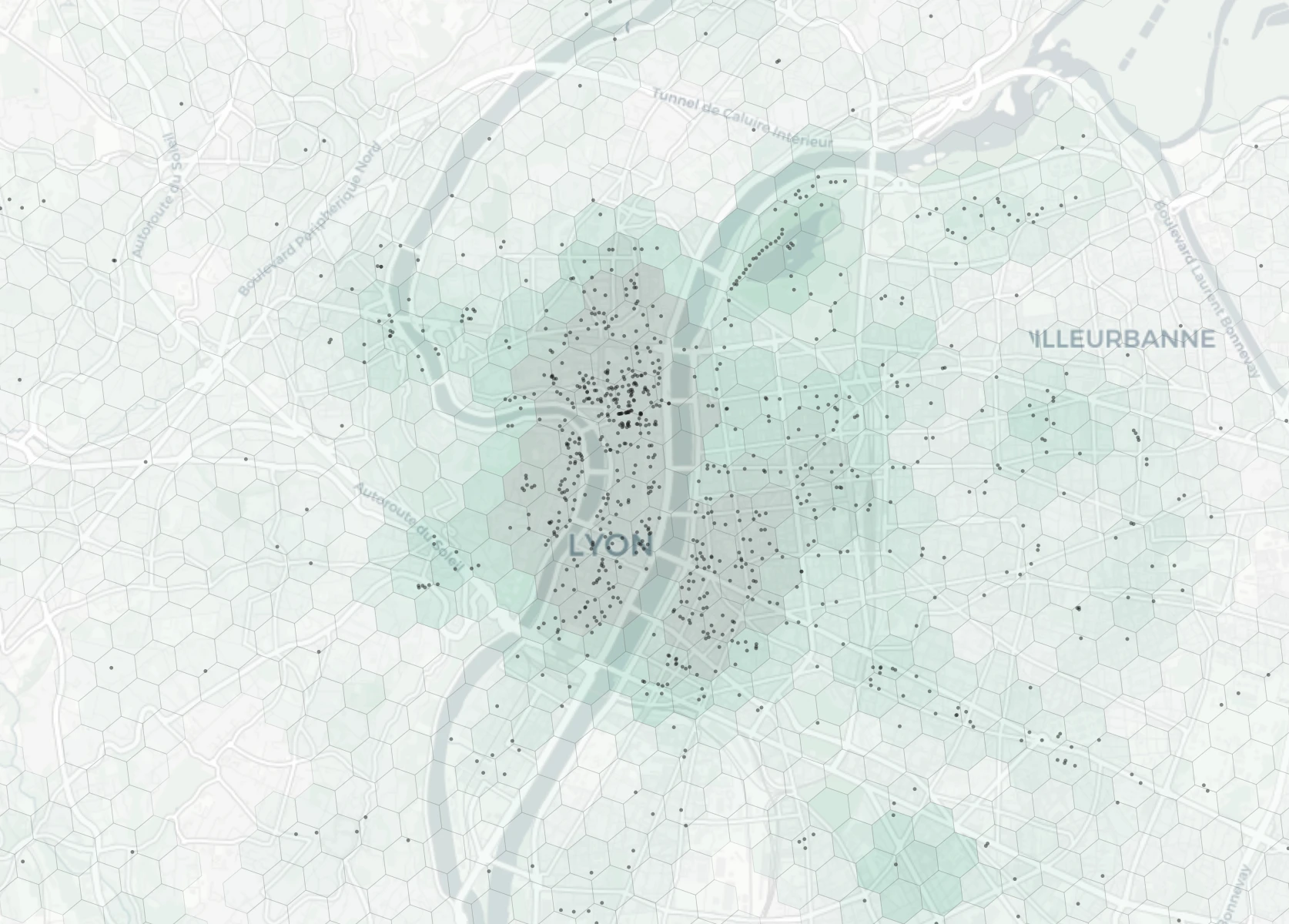 Lyon Cafes & Culture heatmap -- neighborhood scores