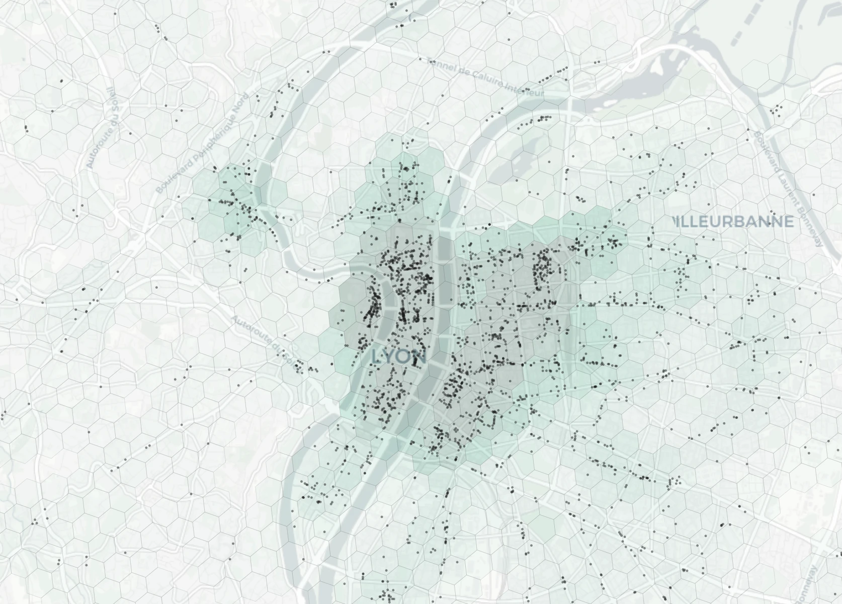 Lyon Dining heatmap -- neighborhood scores