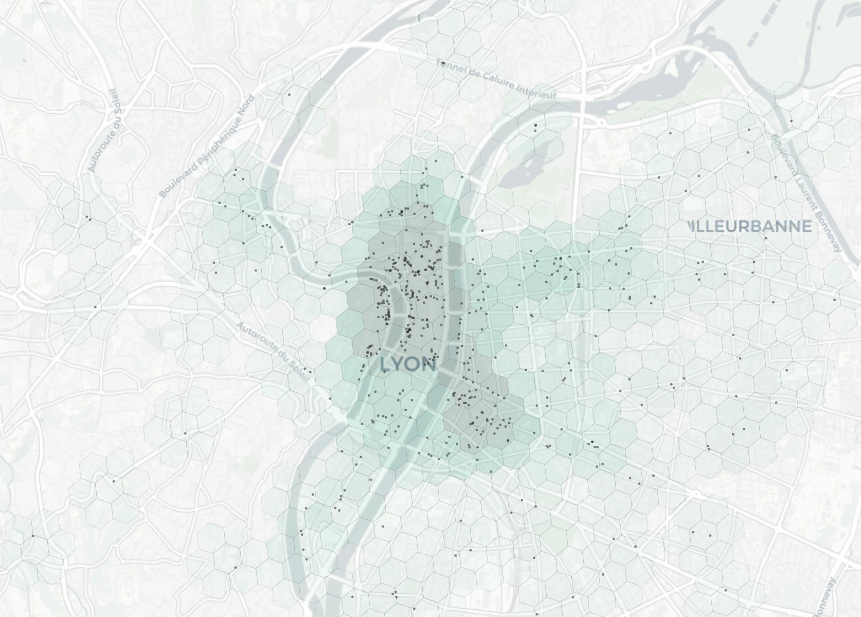 Lyon Nightlife heatmap -- neighborhood scores