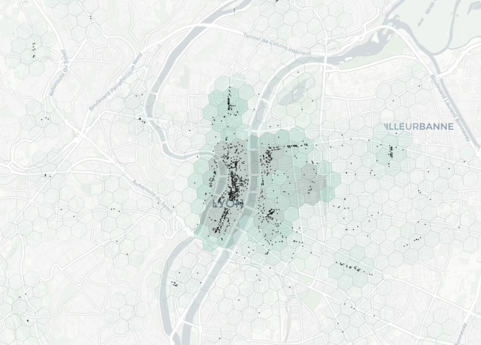Lyon Shopping heatmap -- neighborhood scores
