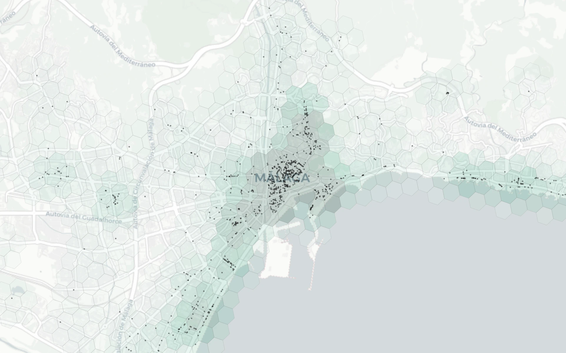 Malaga Dining heatmap -- neighborhood scores