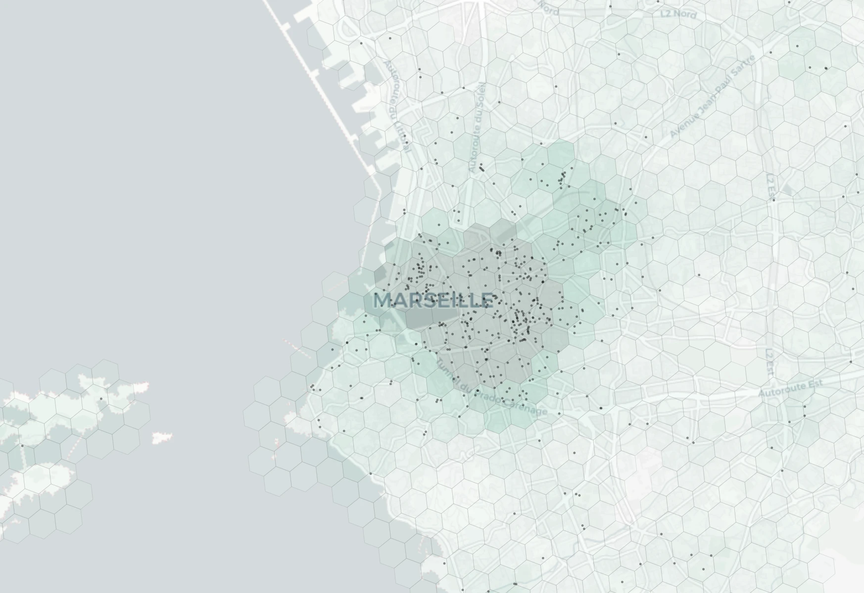 Marseille Cafes & Culture heatmap -- neighborhood scores