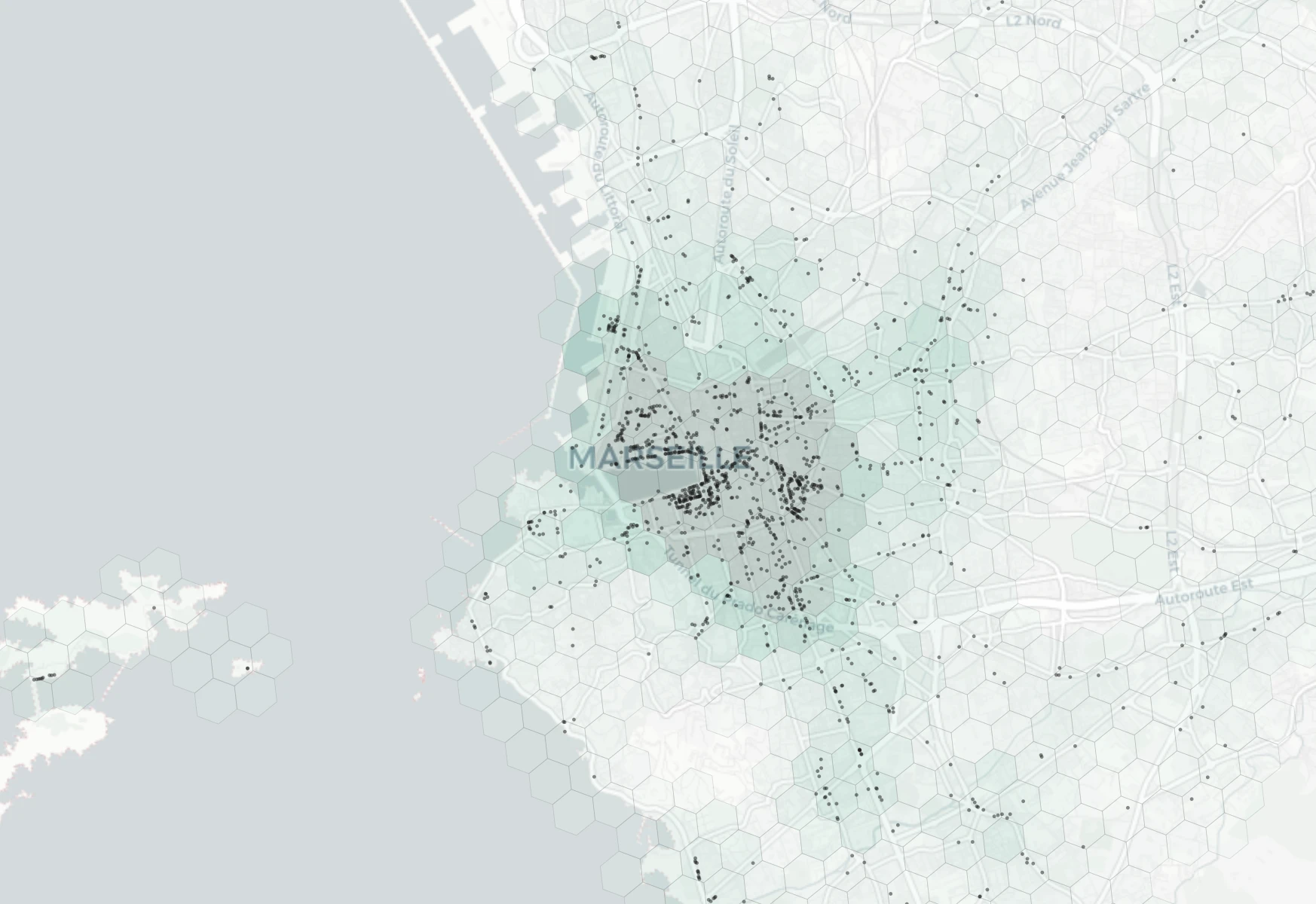 Marseille Dining heatmap -- neighborhood scores