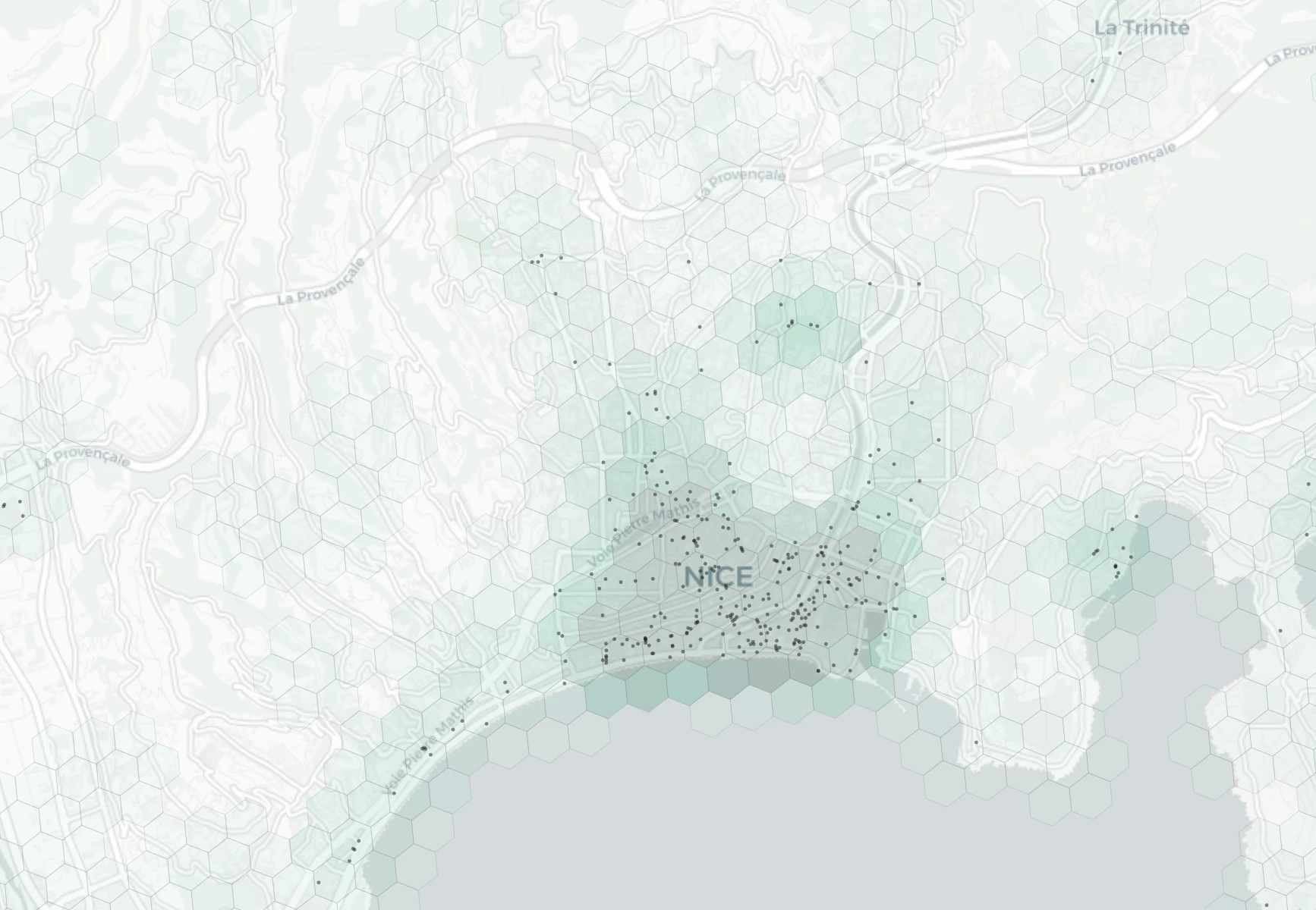 Nice Cafes & Culture heatmap -- neighborhood scores
