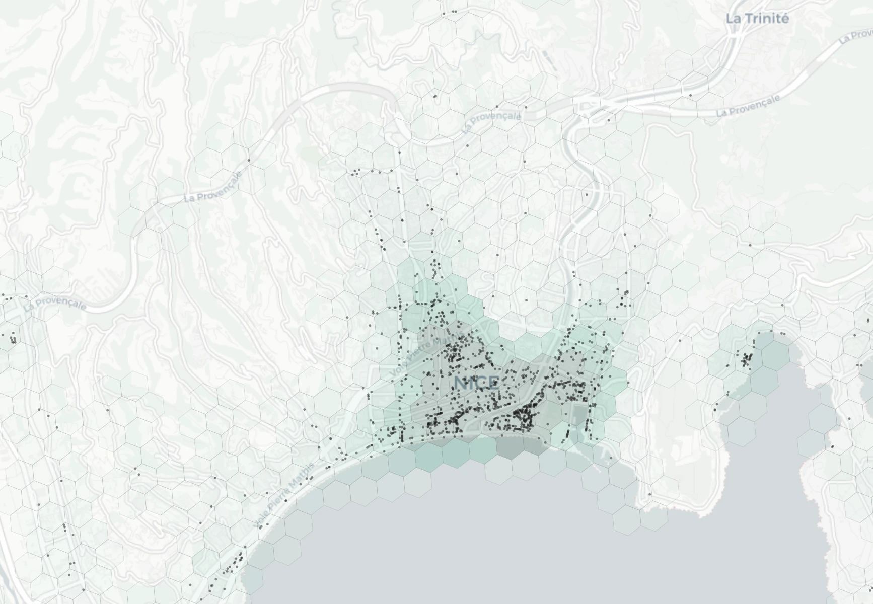 Nice Dining heatmap -- neighborhood scores