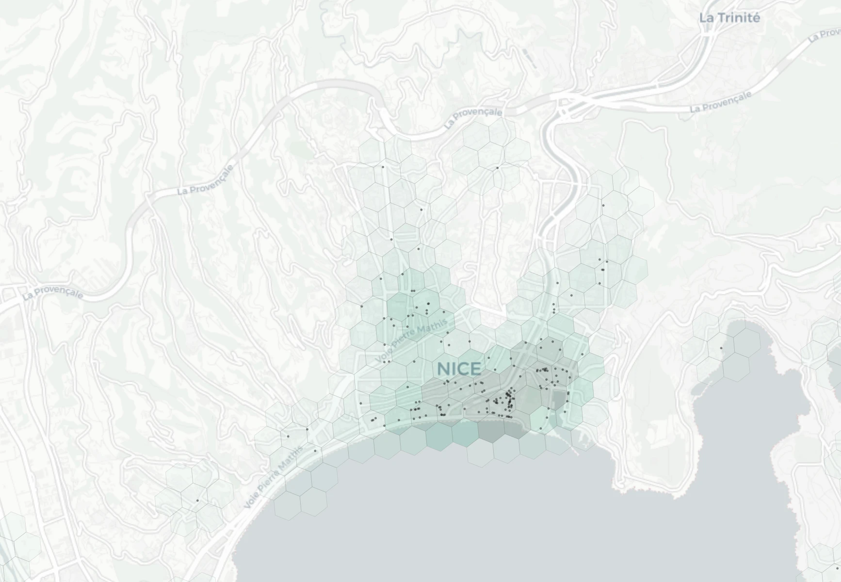 Nice Nightlife heatmap -- neighborhood scores