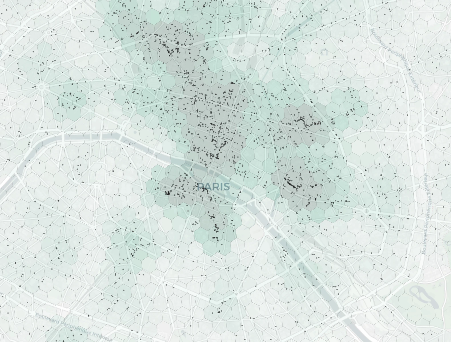 Paris Nightlife heatmap -- neighborhood scores