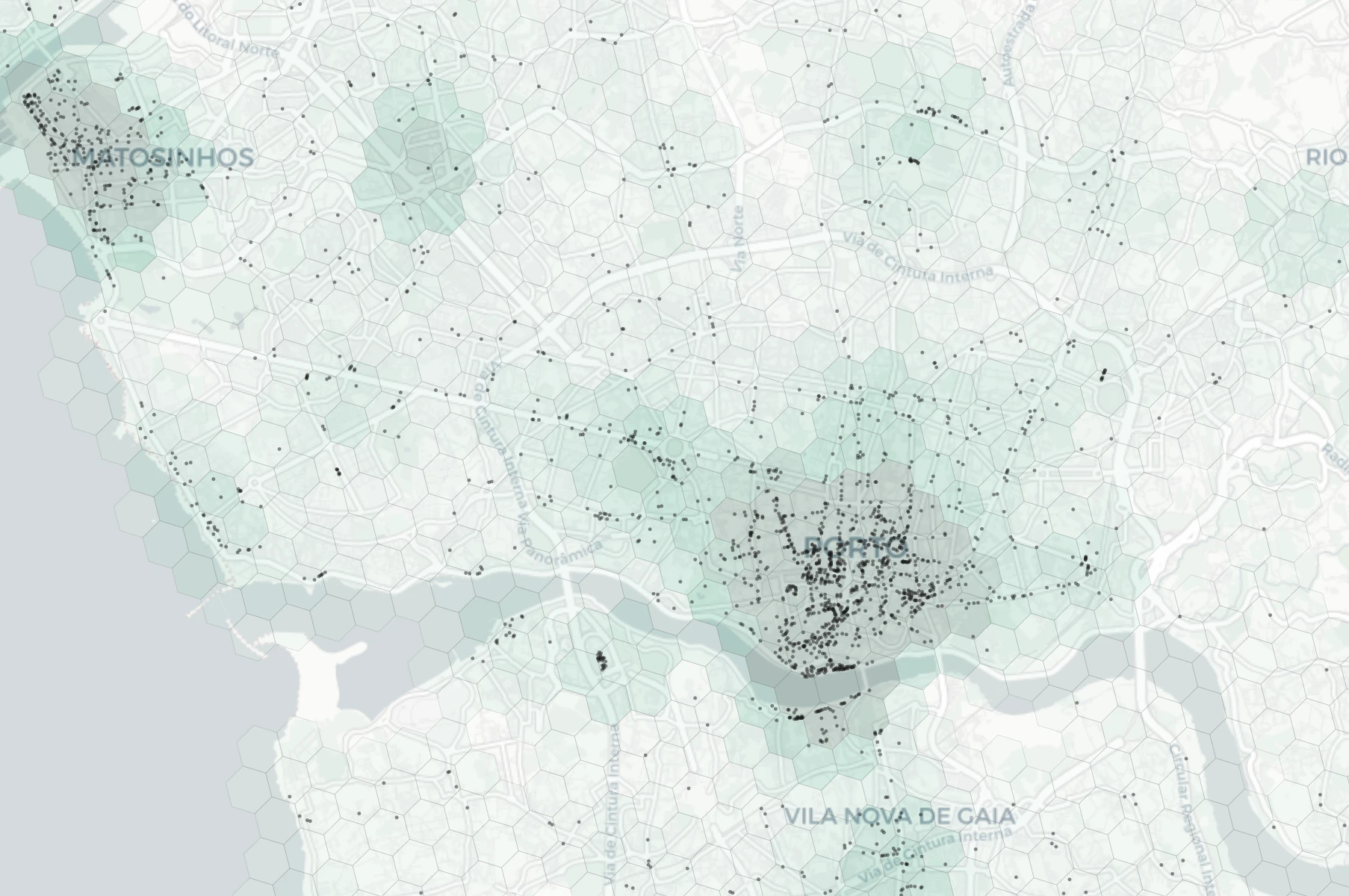 Porto Dining heatmap -- neighborhood scores