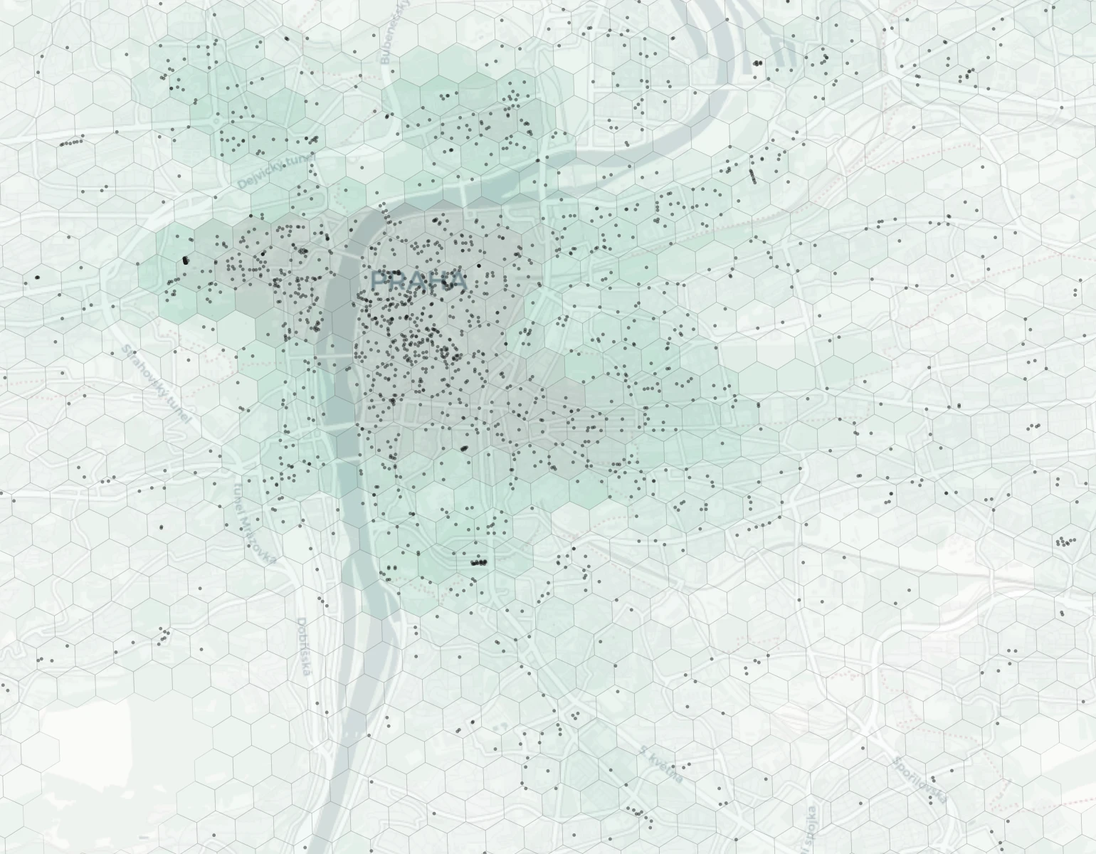 Prague Cafes & Culture heatmap -- neighborhood scores