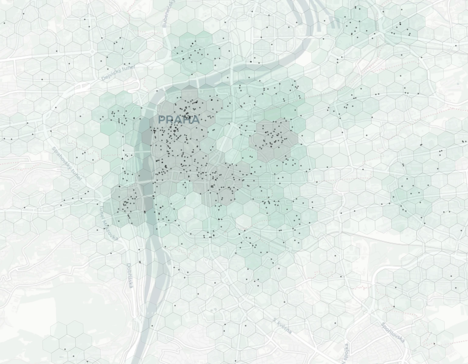 Prague Nightlife heatmap -- neighborhood scores