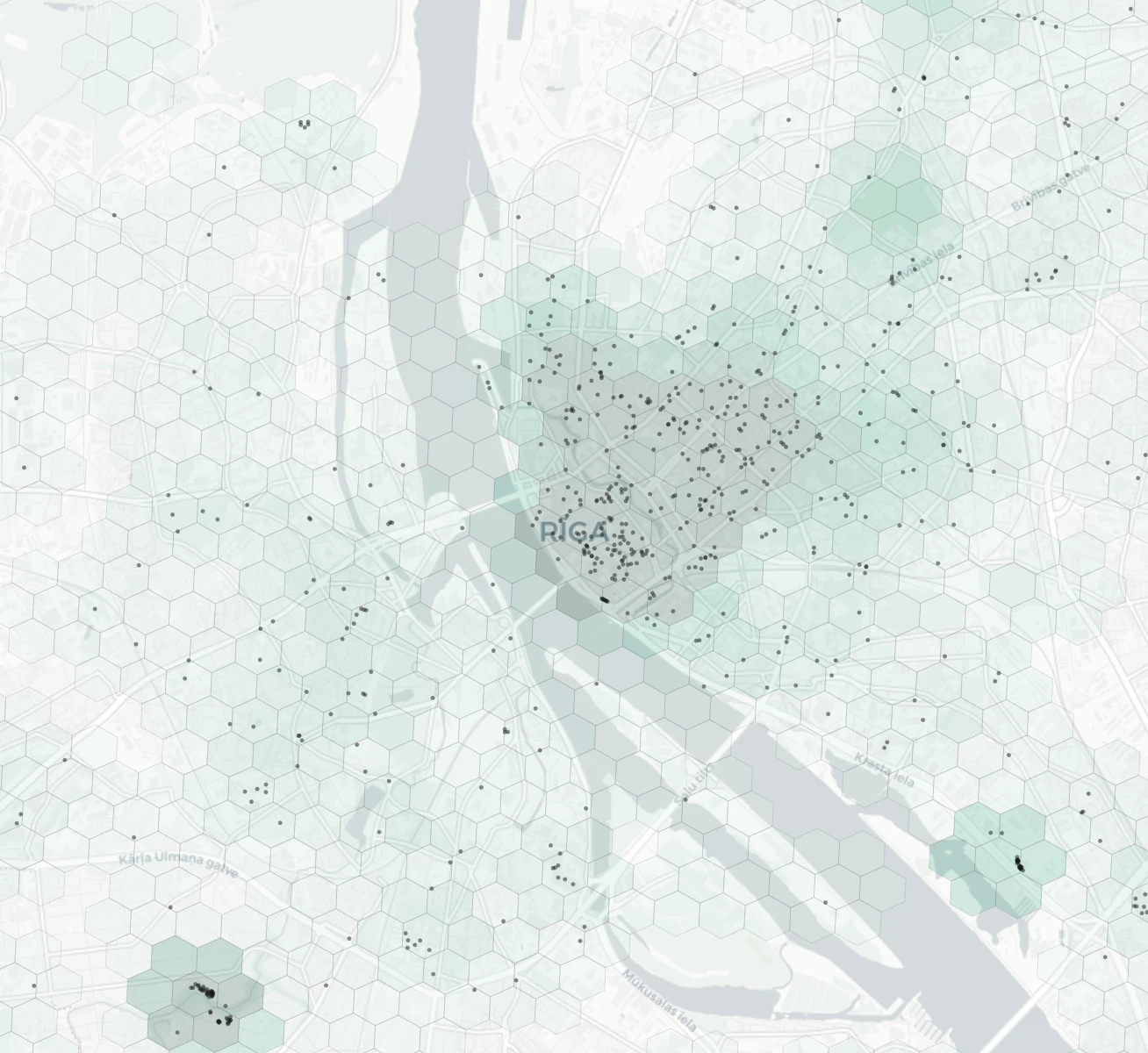 Riga Cafes & Culture heatmap -- neighborhood scores
