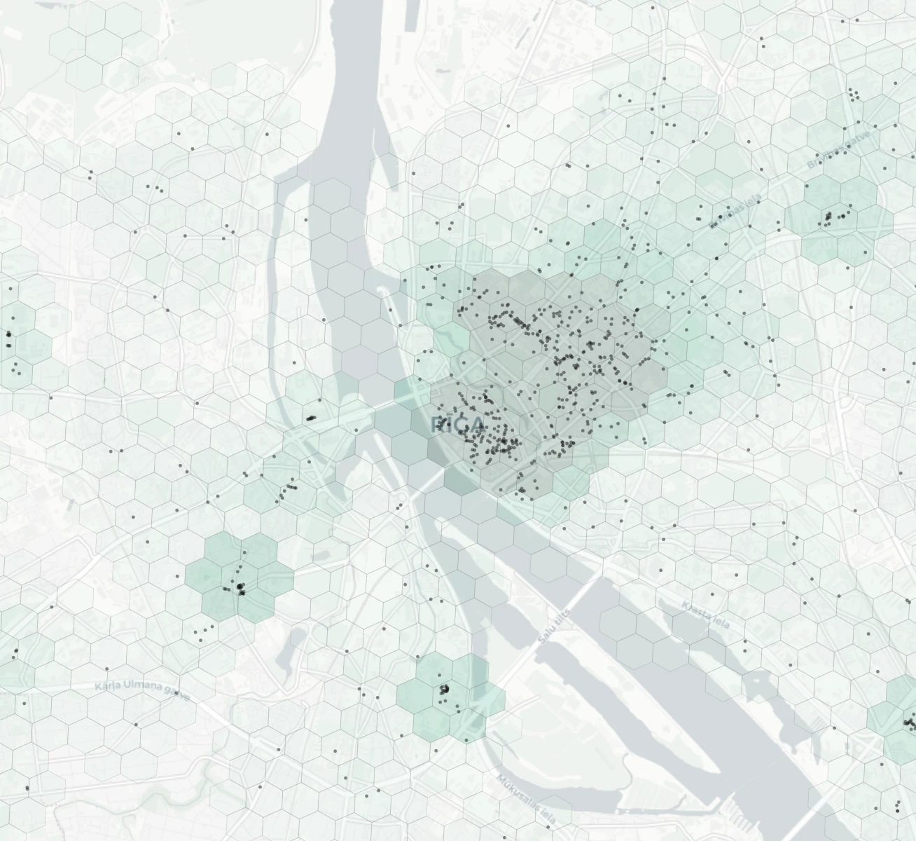 Riga Dining heatmap -- neighborhood scores