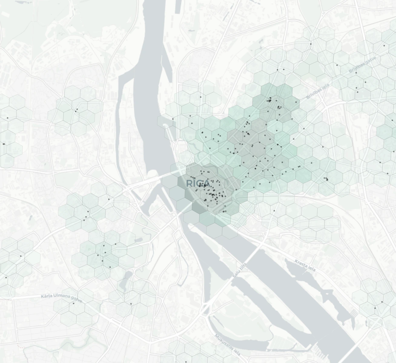 Riga Nightlife heatmap -- neighborhood scores