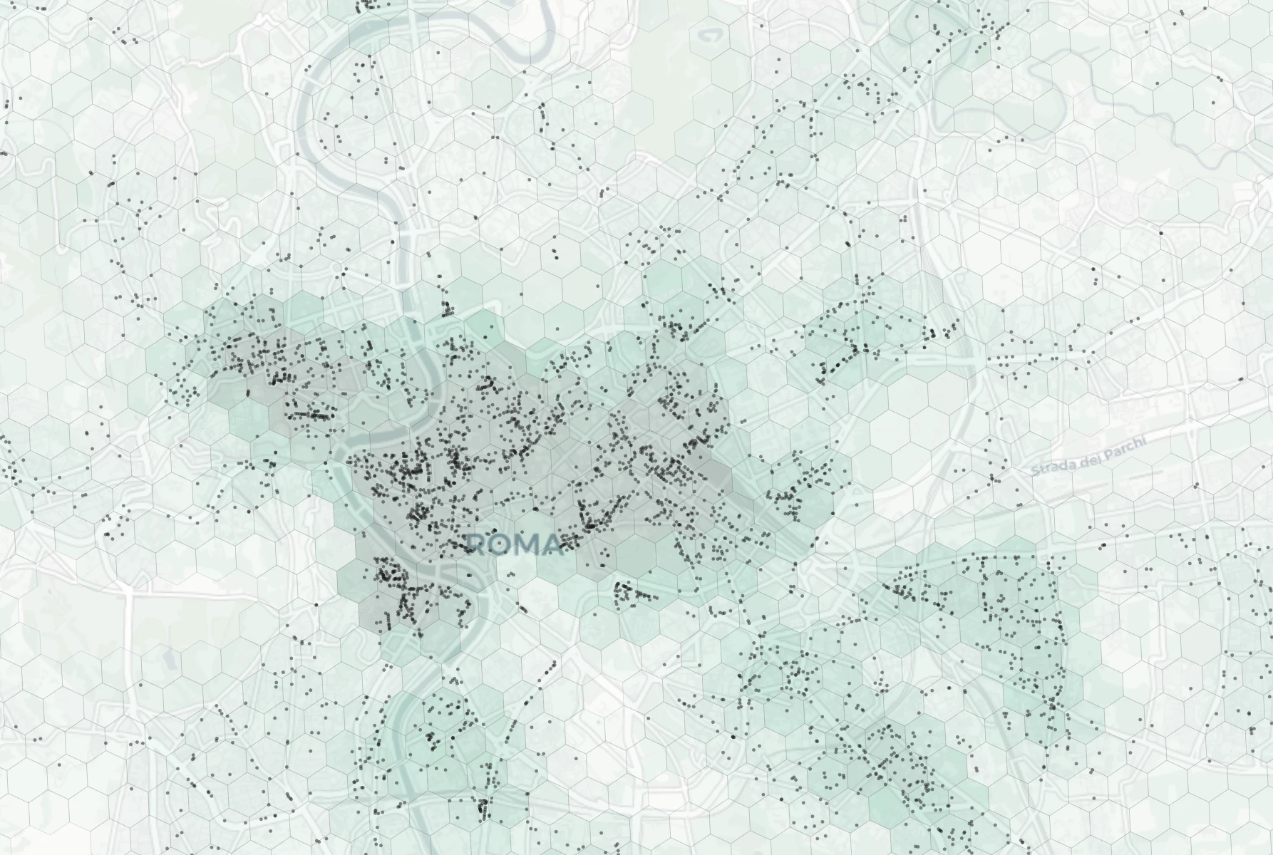 Rome Dining heatmap -- neighborhood scores