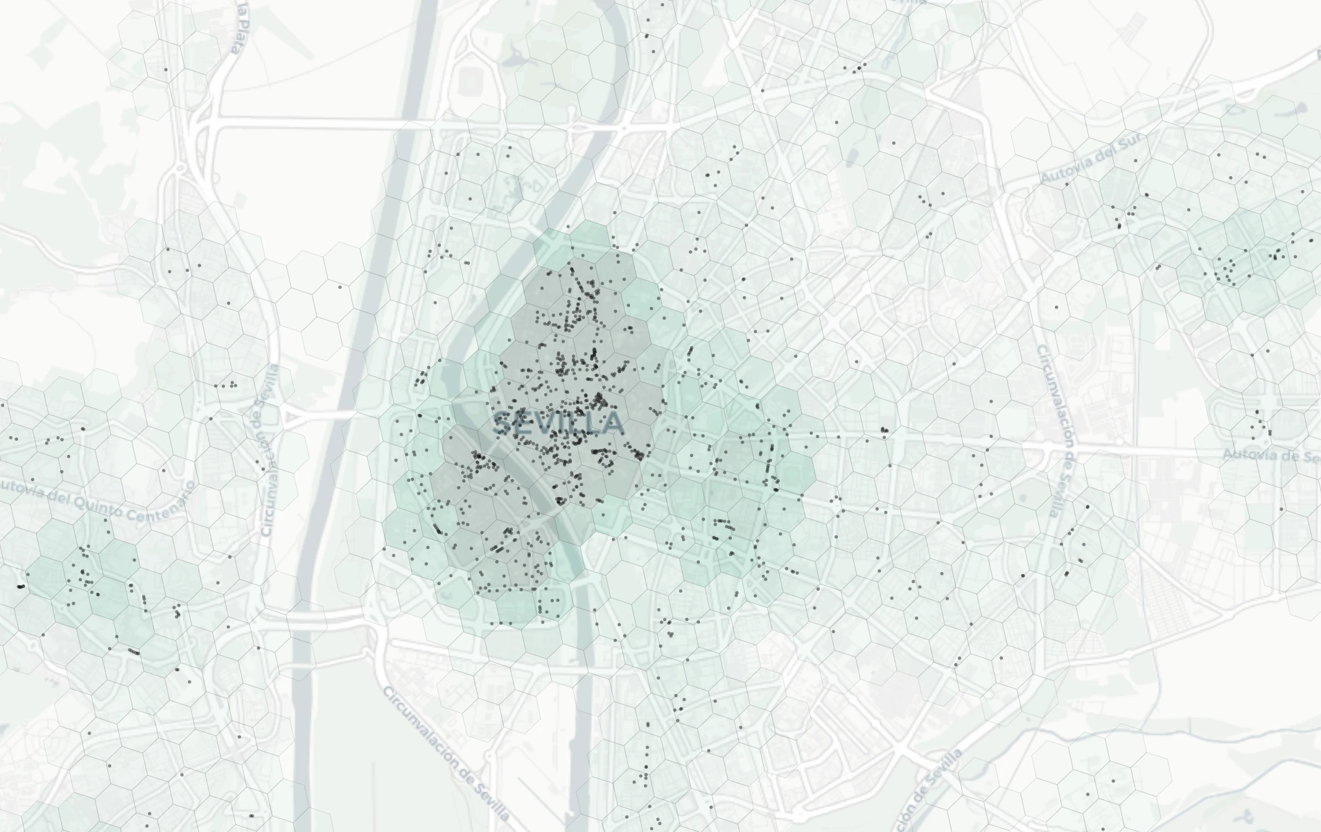 Seville Dining heatmap -- neighborhood scores