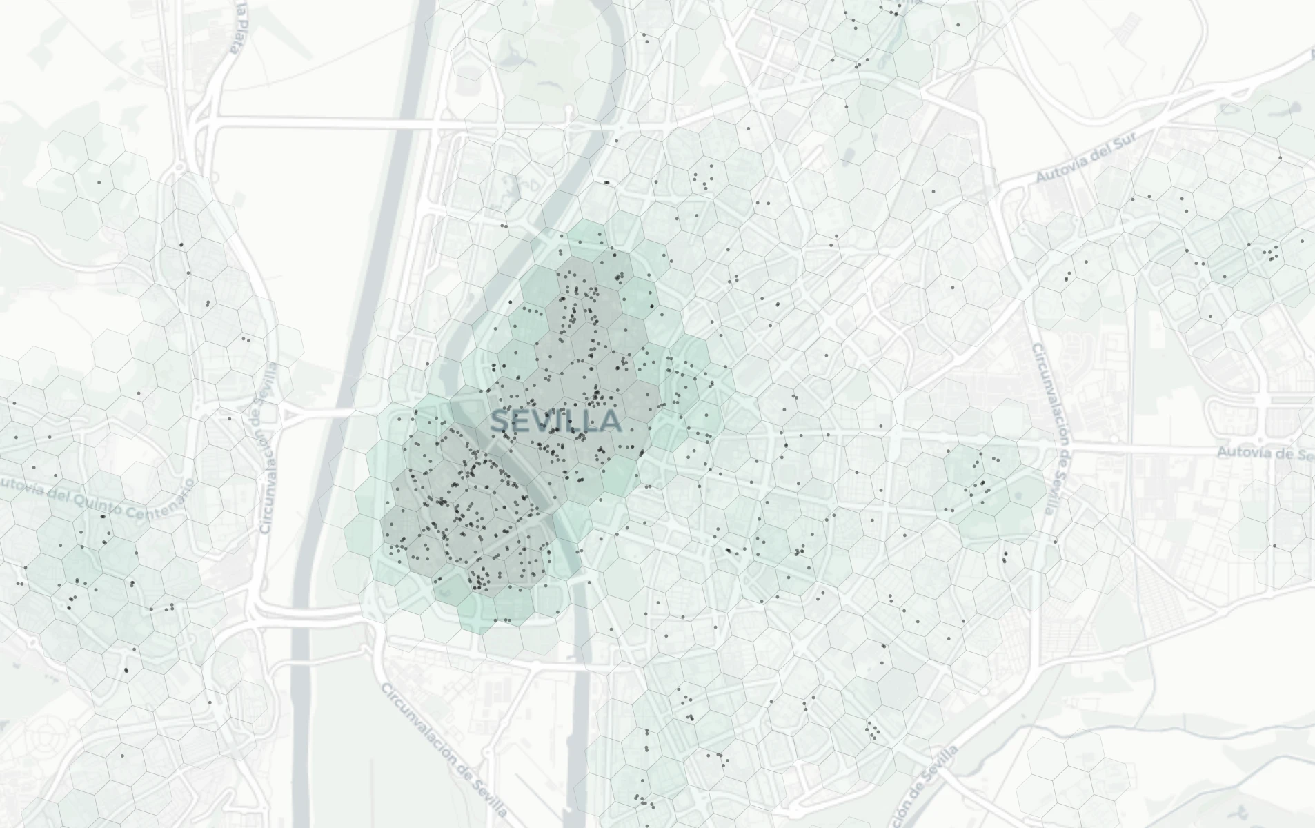 Seville Nightlife heatmap -- neighborhood scores