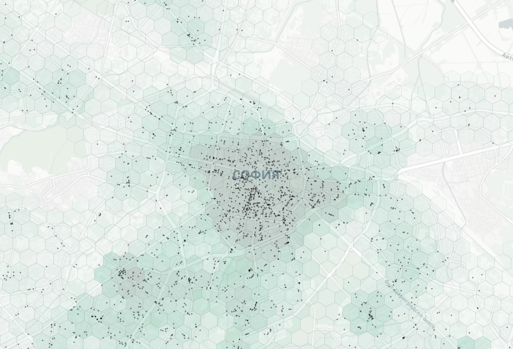 Sofia Dining heatmap -- neighborhood scores
