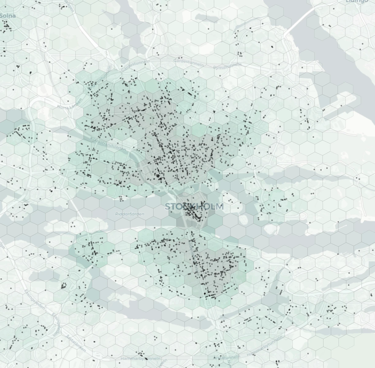 Stockholm Dining heatmap -- neighborhood scores